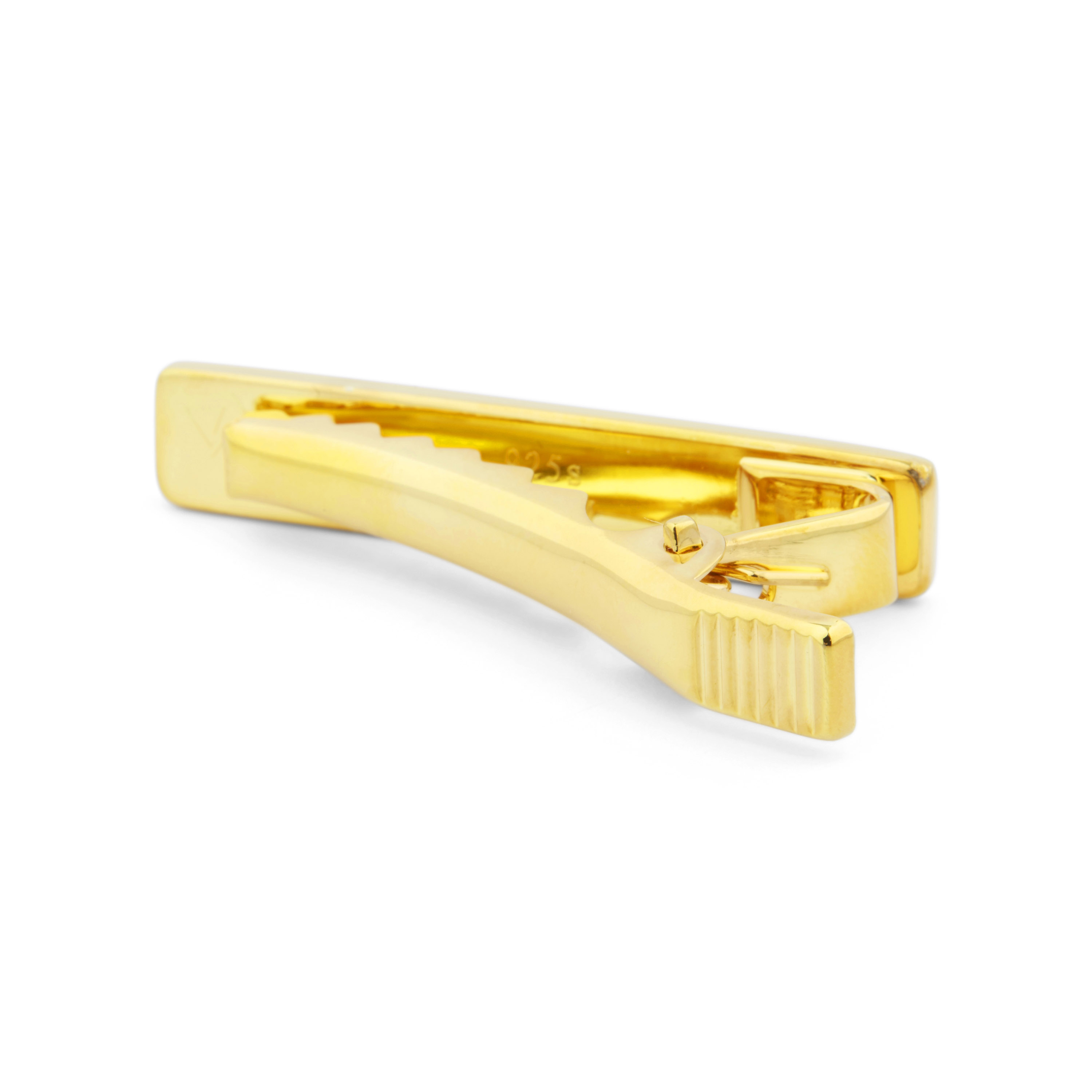 Kurze Goldene Rechteckige Krawattenklammer mit Zirkoniaeinsatz  - 3