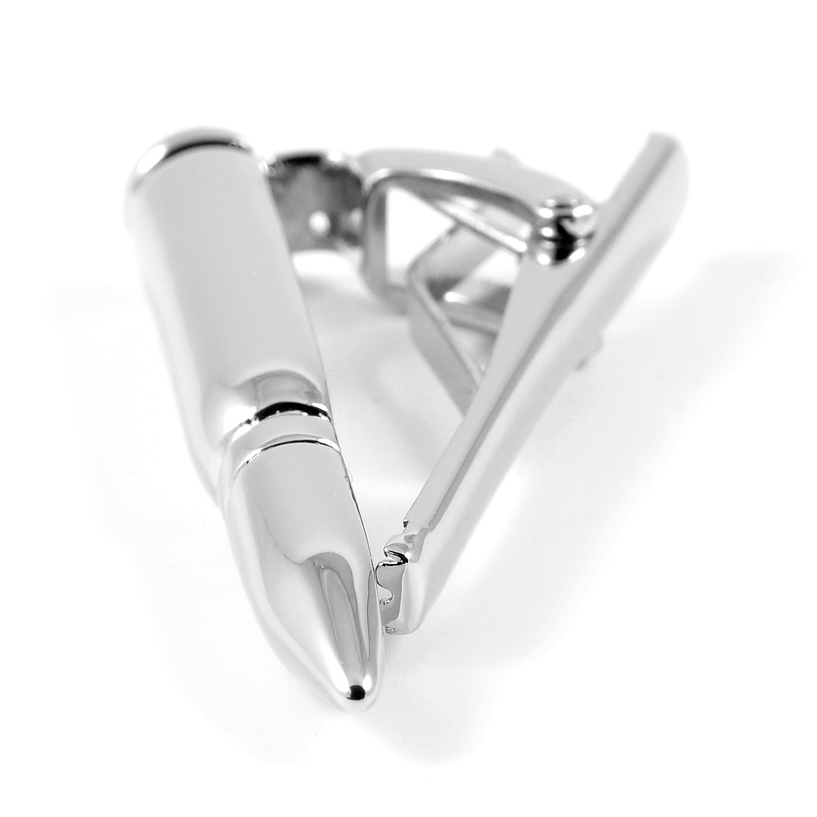 Fermacravatta argentato a forma di proiettile - 2