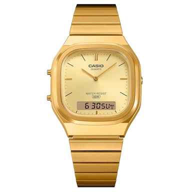Casio Vintage AQ-240EG-9AEF goudkleurig ana-digi horloge van hars Casio Vintage AQ-240EG-9AEF goudkleurig ana-digi horloge van hars