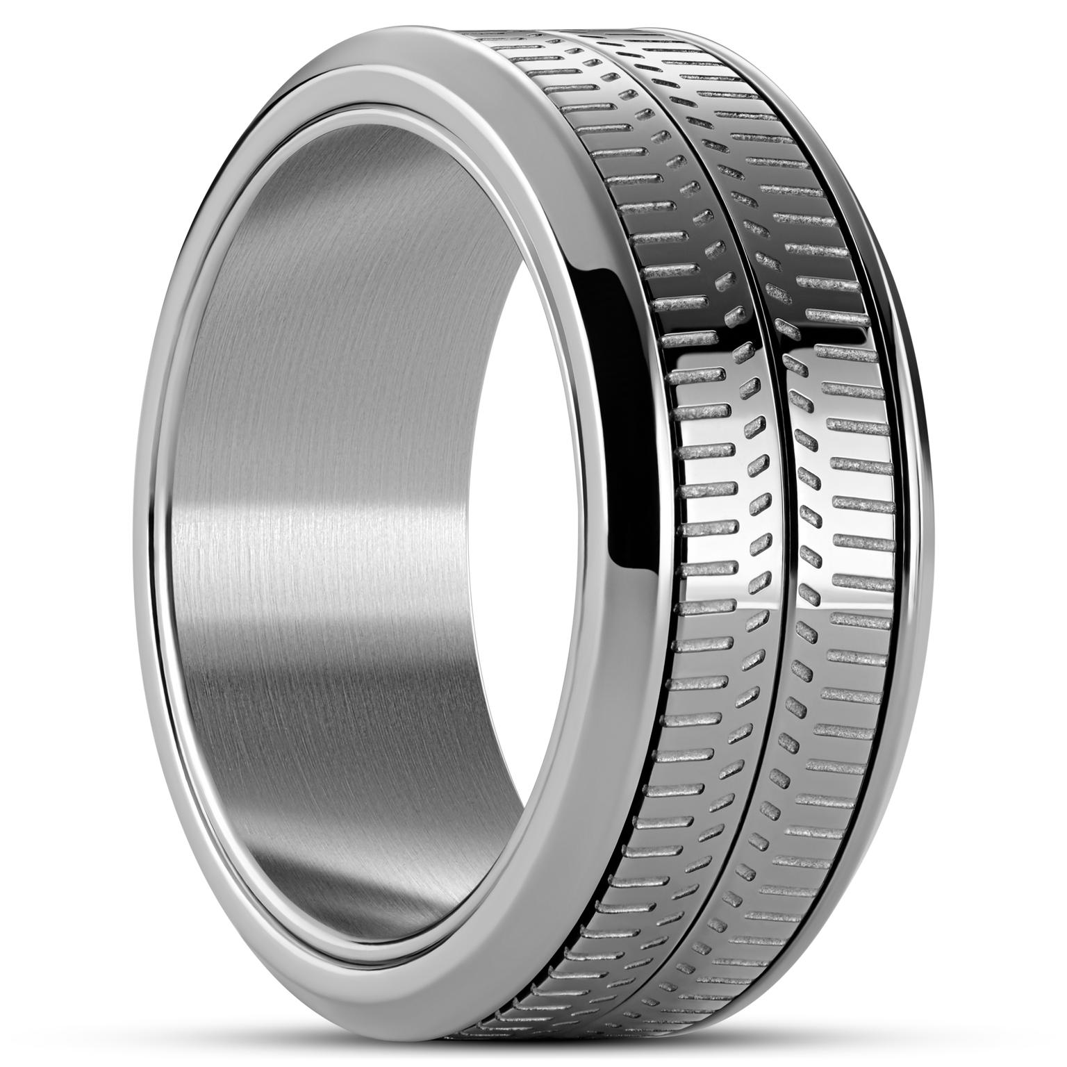 Tigris | Inel rotativ argintiu texturat 9 mm Tigris | Inel rotativ argintiu texturat 9 mm