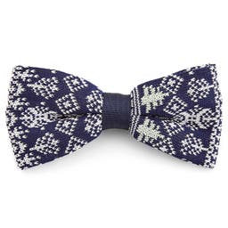 Blue & White Knitted Christmas Pre-Tied Bow Tie