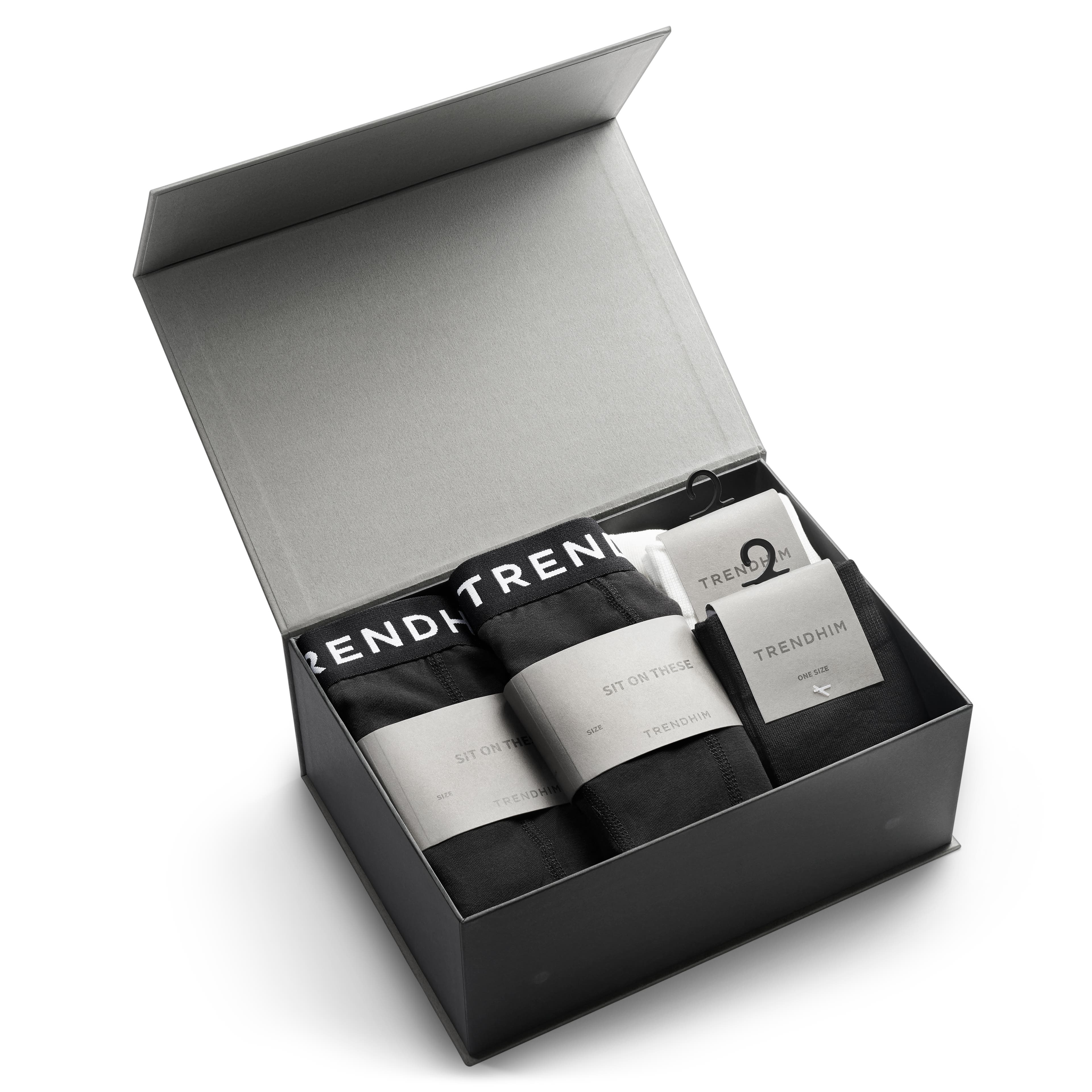 XXL | FlexFeel | Caja de regalo de ropa interior de algodón | 2 bóxers de grafito + calcetines de grafito y blanco - 1