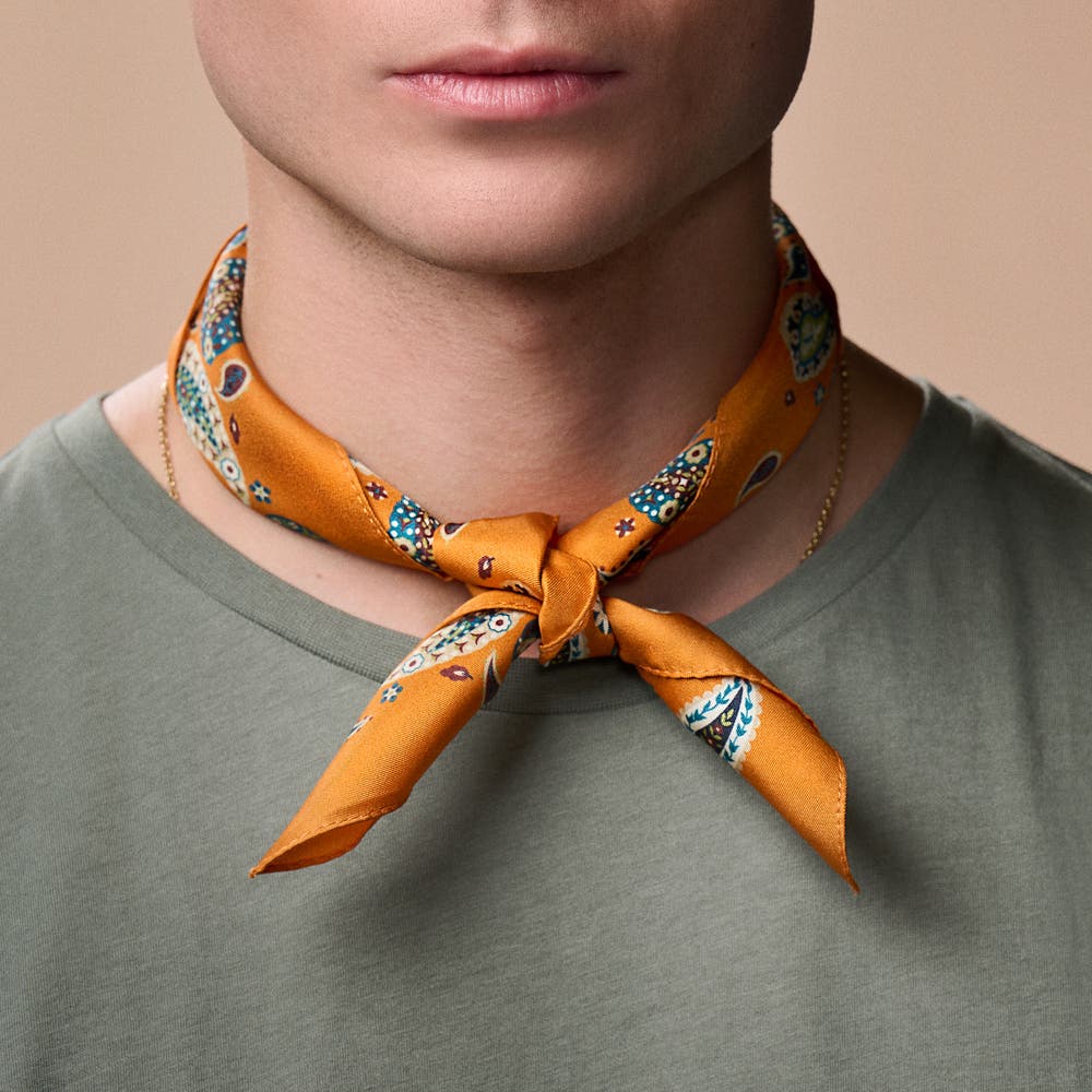 hover: Virtuo | Tangerine Paisley Silk Neckerchief hover: Virtuo | Tangerine Paisley Silk Neckerchief