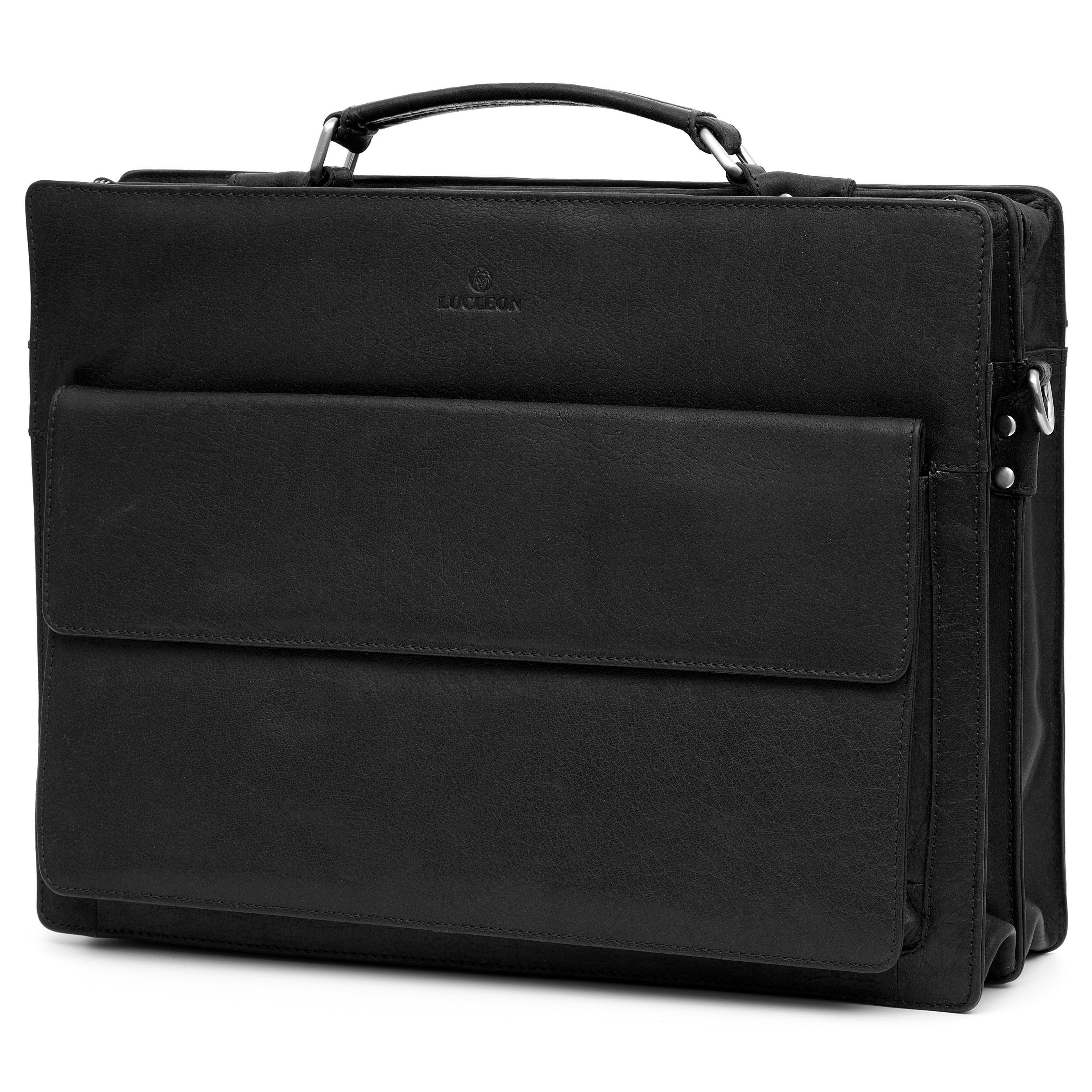 Черно компактно кожено куфарче Montreal