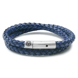 Collins | Bracelet à double tour en cuir bleu marine 6 mm