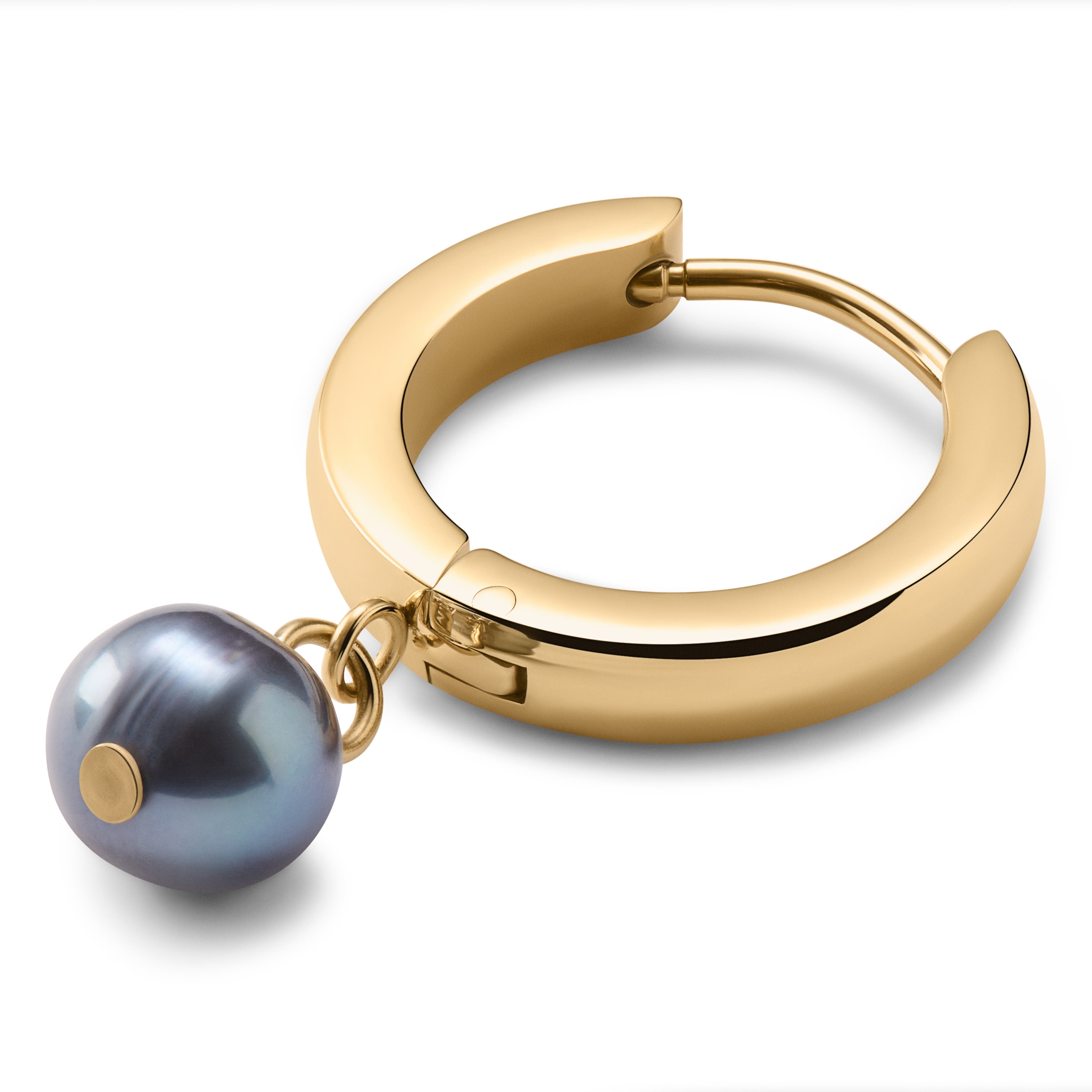 Ocata | Gold-Tone & Black Pearl Pendant Hoop Earring