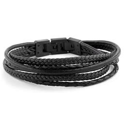 Engravable Black Braided Leather Cord Bracelet - for Men - Lucleon
