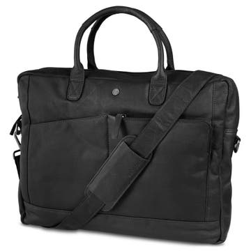 Класическа черна кожена чанта за лаптоп Oxford