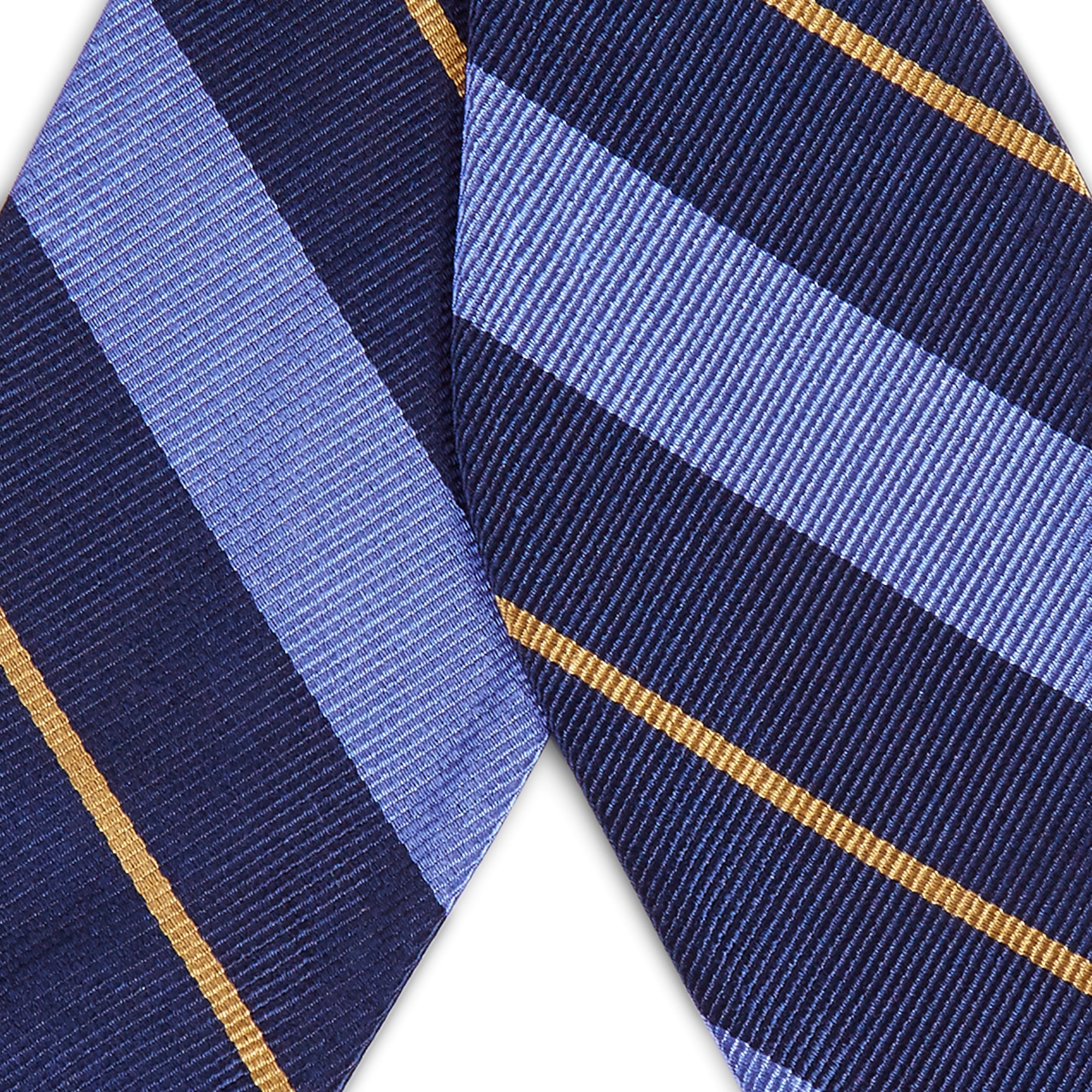 Navy Blue, Light Blue & Golden Stripe Silk Self-Tie Bow Tie - 2