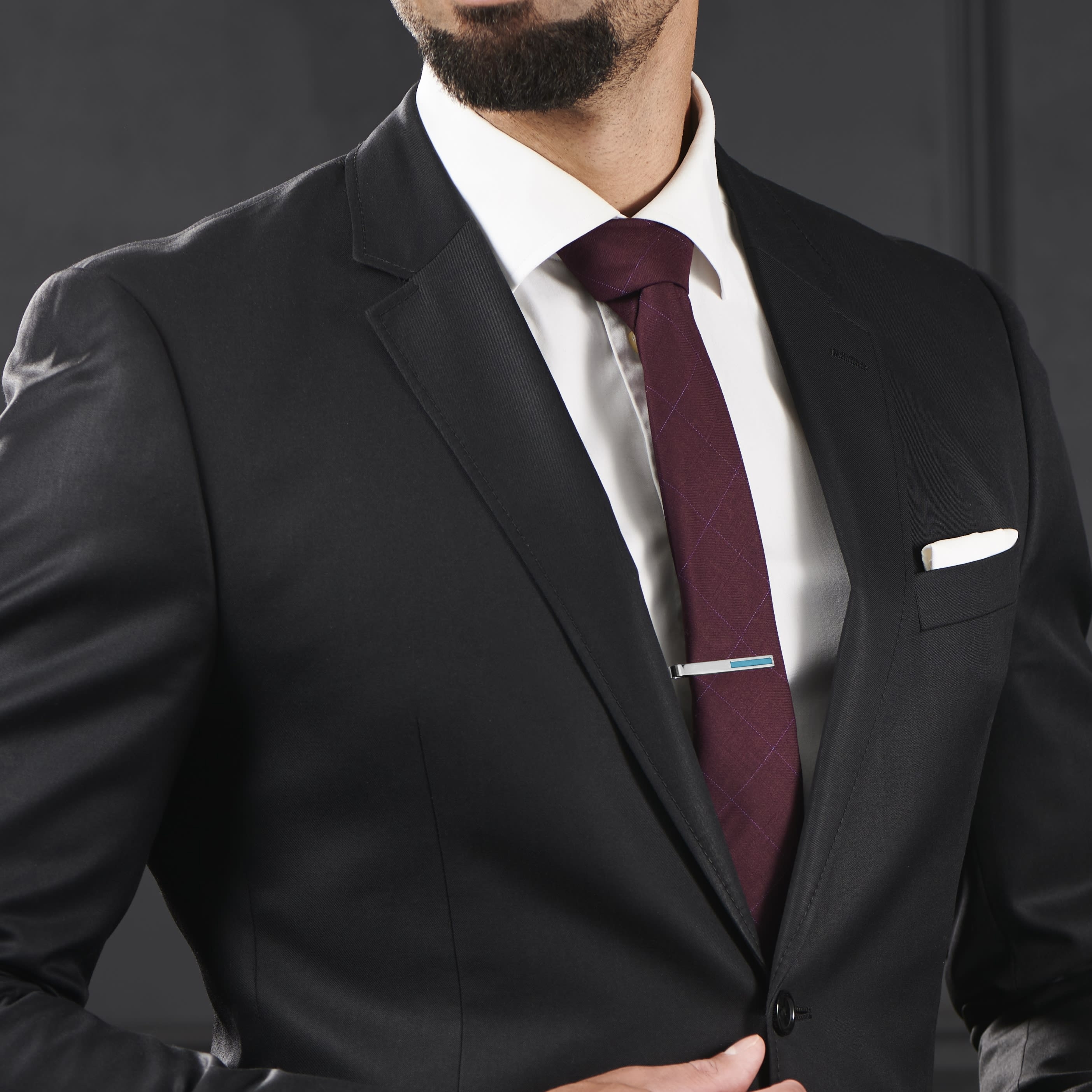 Geo Remix | Long Silver-Tone & Sky Blue Square Stainless Steel Tie Bar - 6