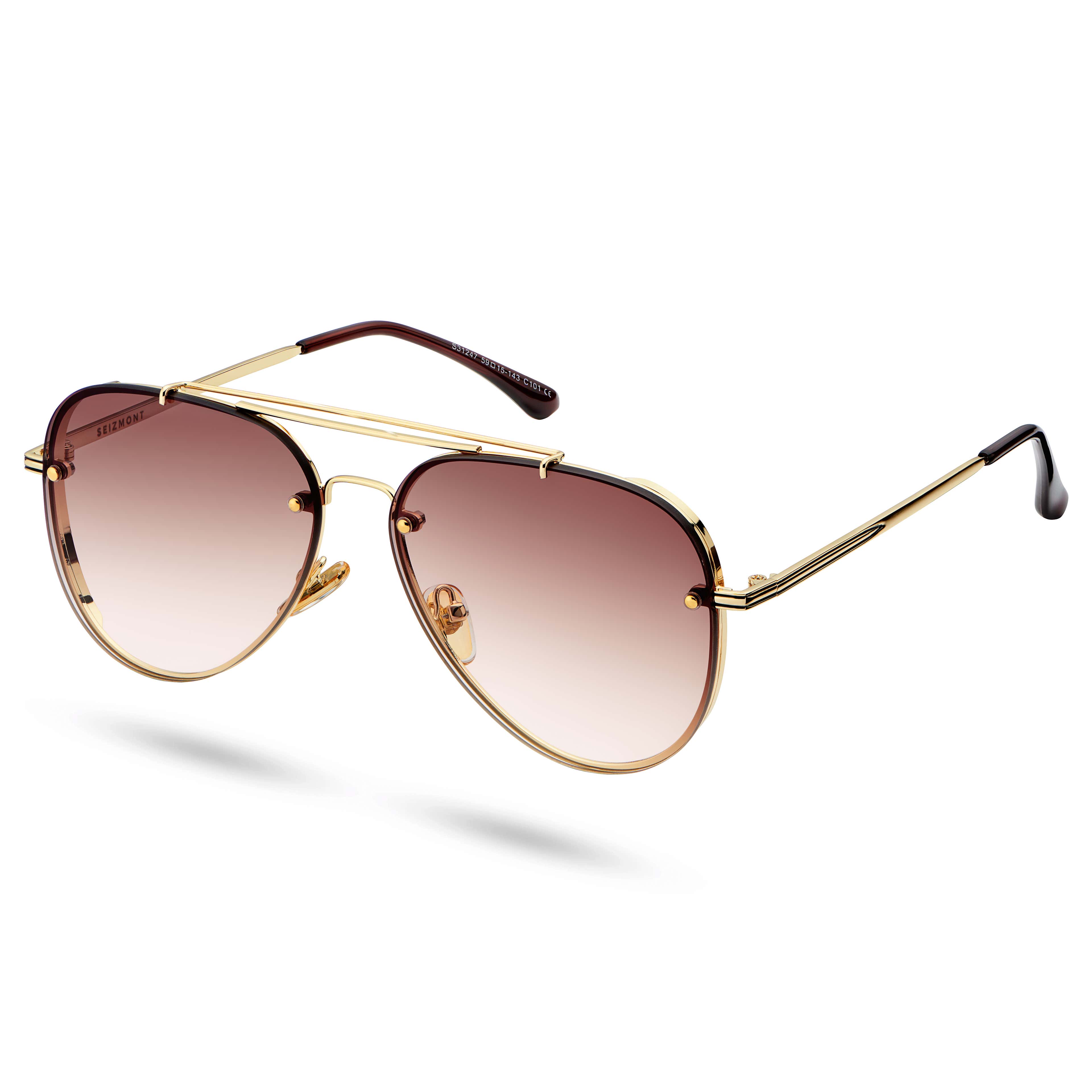 Gold-tone Brown Gradient Aviator Sunglasses