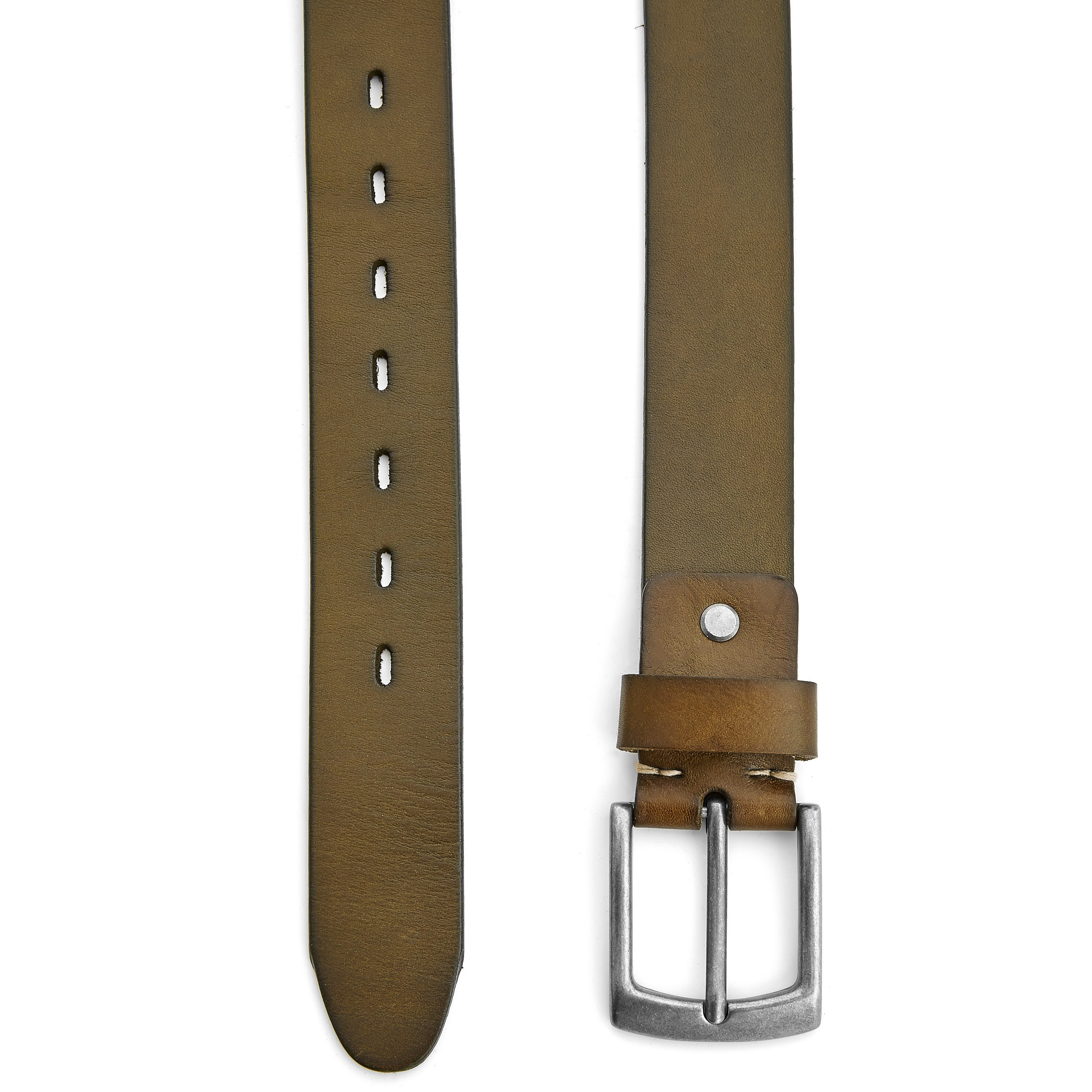 Olive Green Leather Rawhide Belt - 2
