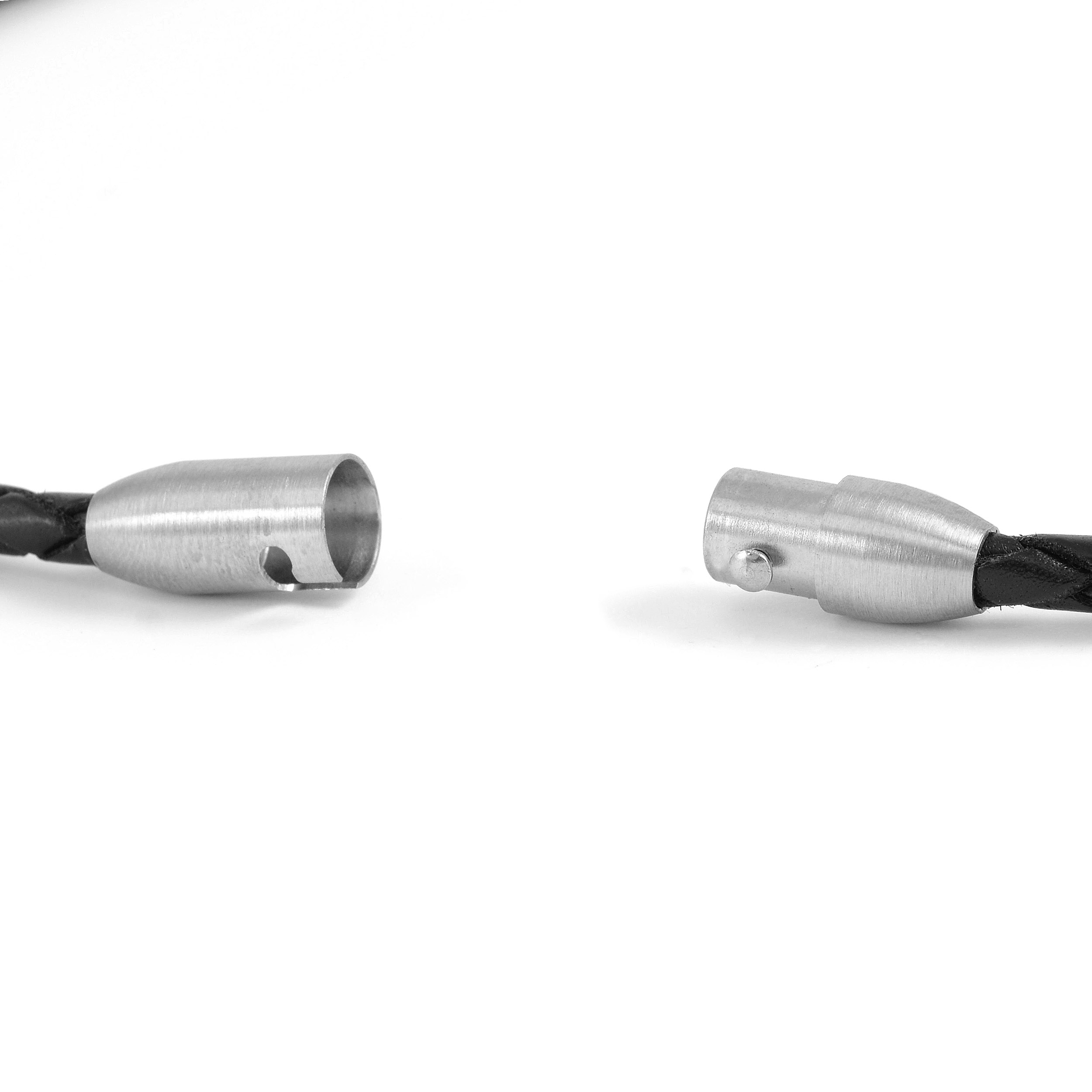 Braccialetto in pelle intrecciata nero 3mm - 3