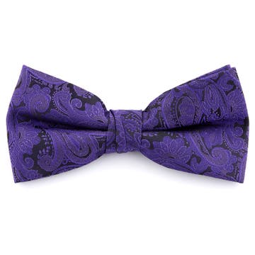 Papion pre-legat din poliester violet închis cu model paisley Papion pre-legat din poliester violet închis cu model paisley