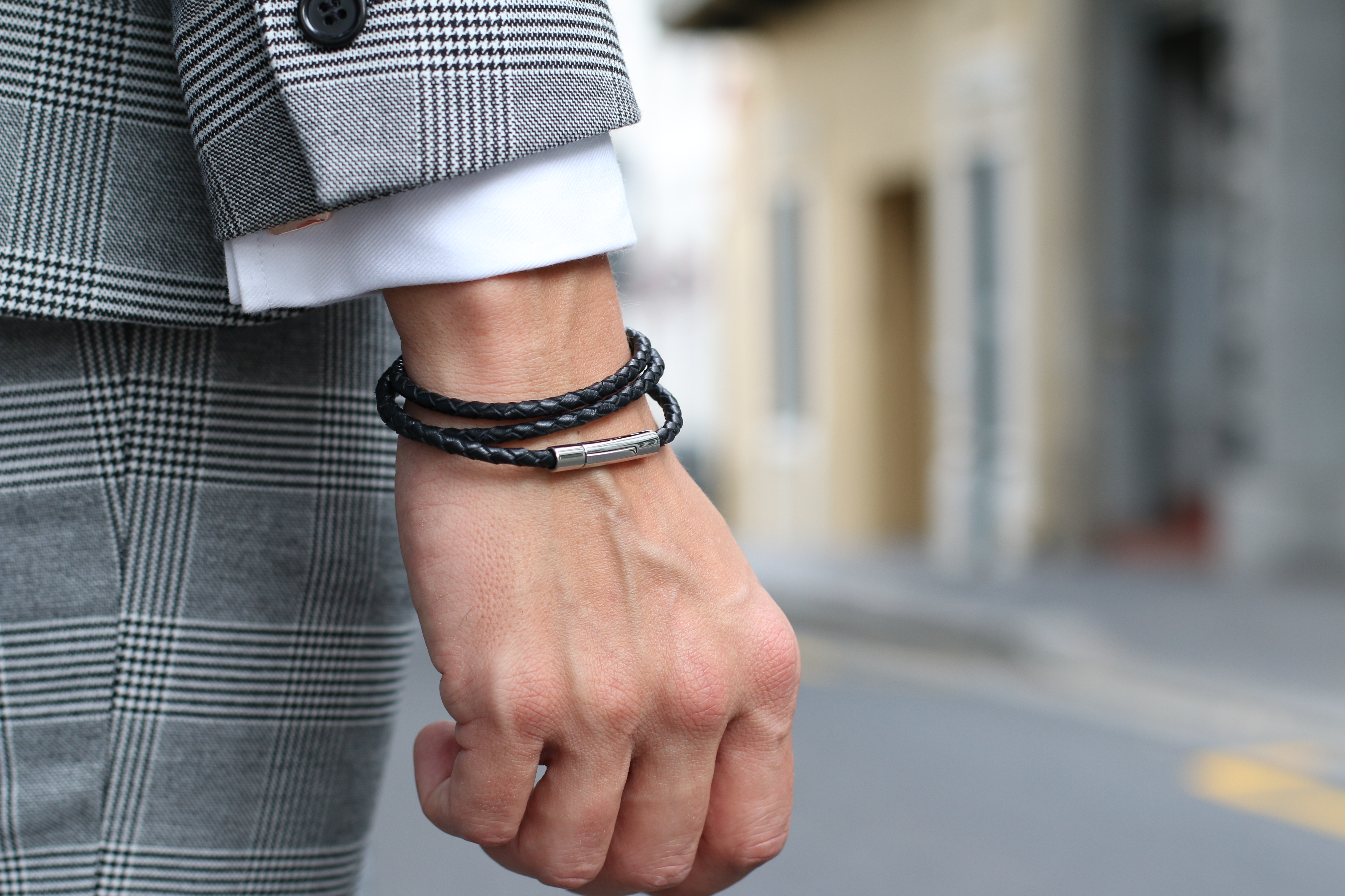 Svart Tunt Långt Flätat Läderarmband - 4