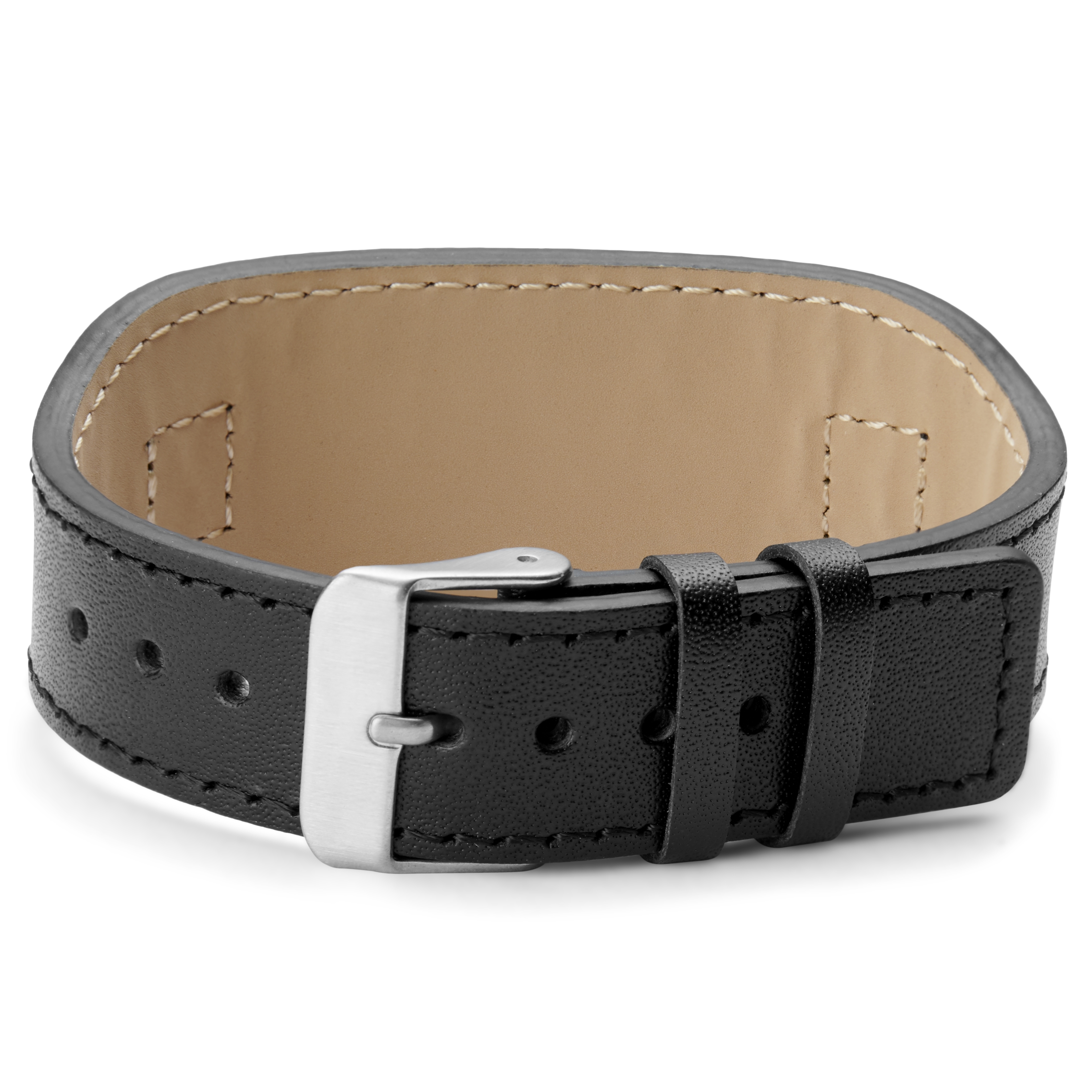 Stainless Steel & Black Leather ID Bracelet  - 2