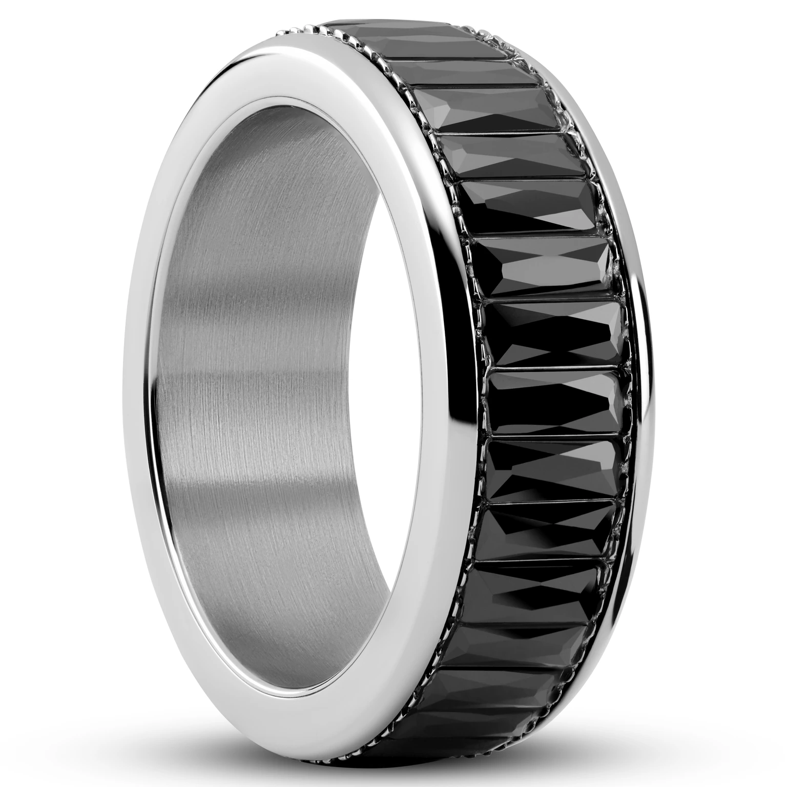 Enthumema | 8 mm Ασημί Ατσάλινο Δαχτυλίδι Fidget με Μαύρο Ζιργκόν Enthumema | 8 mm Ασημί Ατσάλινο Δαχτυλίδι Fidget με Μαύρο Ζιργκόν