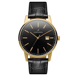 Patriarch | Gold-Tone Dress Watch With Black Dial & Black Leather Strap