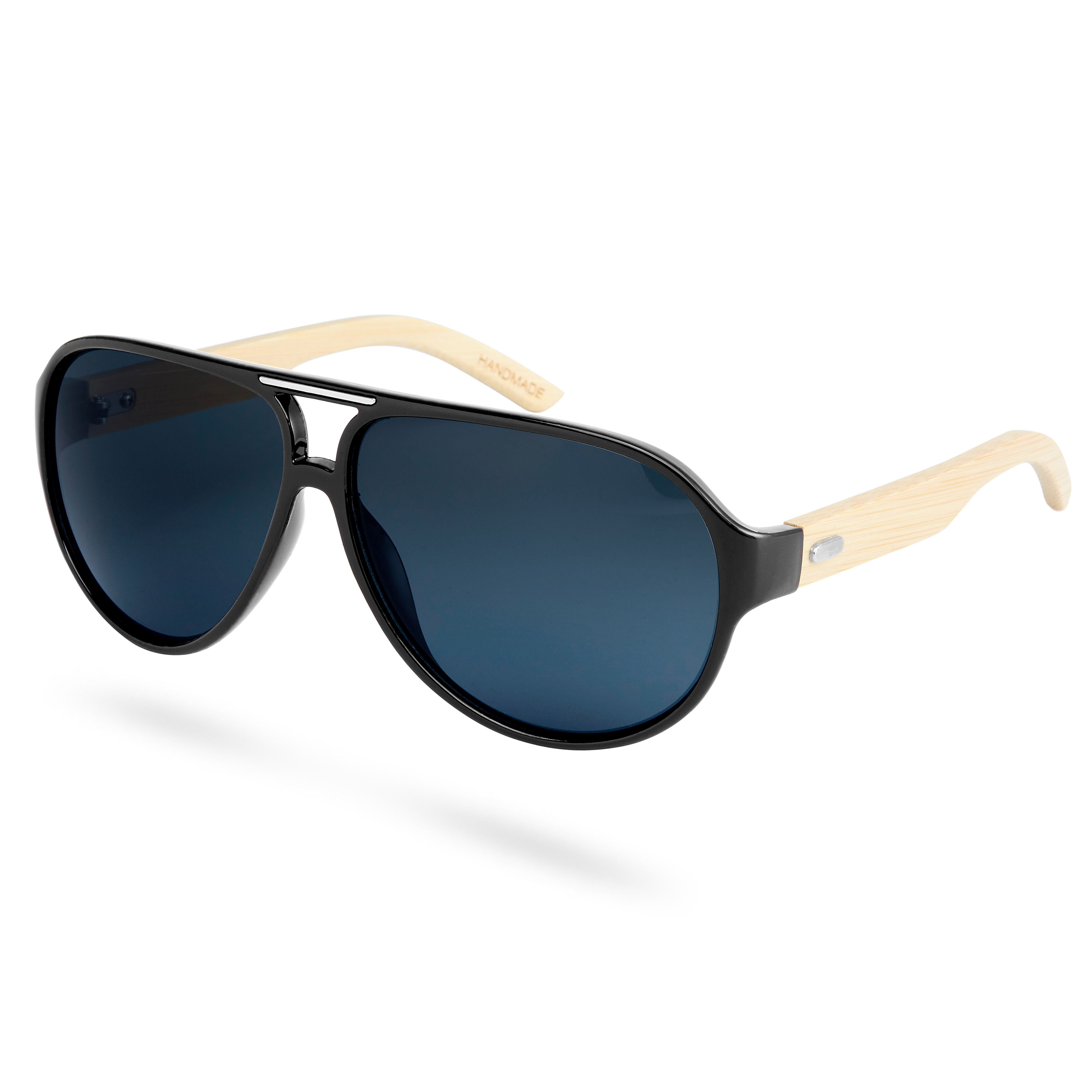 Zwarte & Beige Bamboehouten Smoked Zonnebril - 2