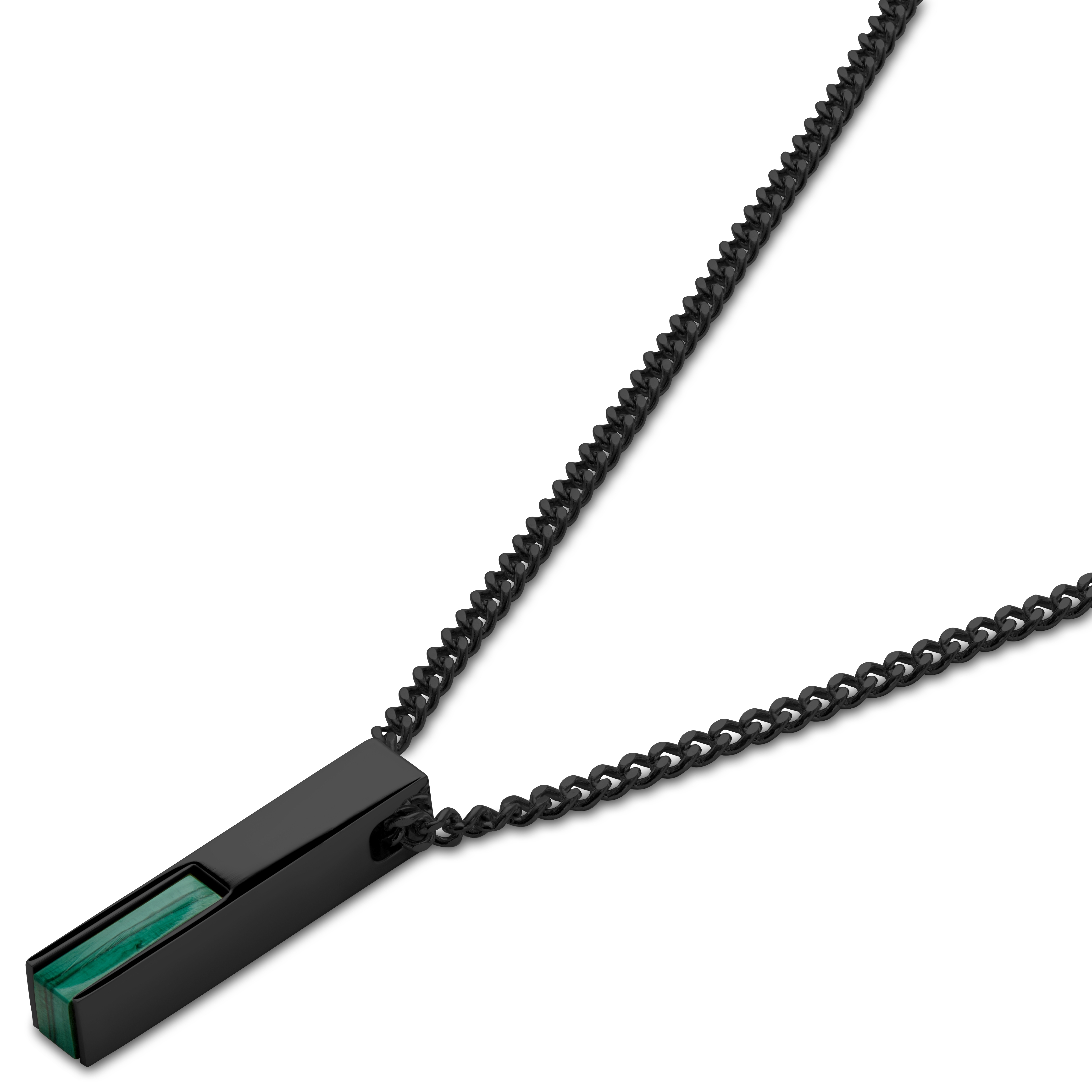 Cruz | Czarny Naszyjnik Ze Stali Nierdzewnej Z Zielonym Agatem - 3