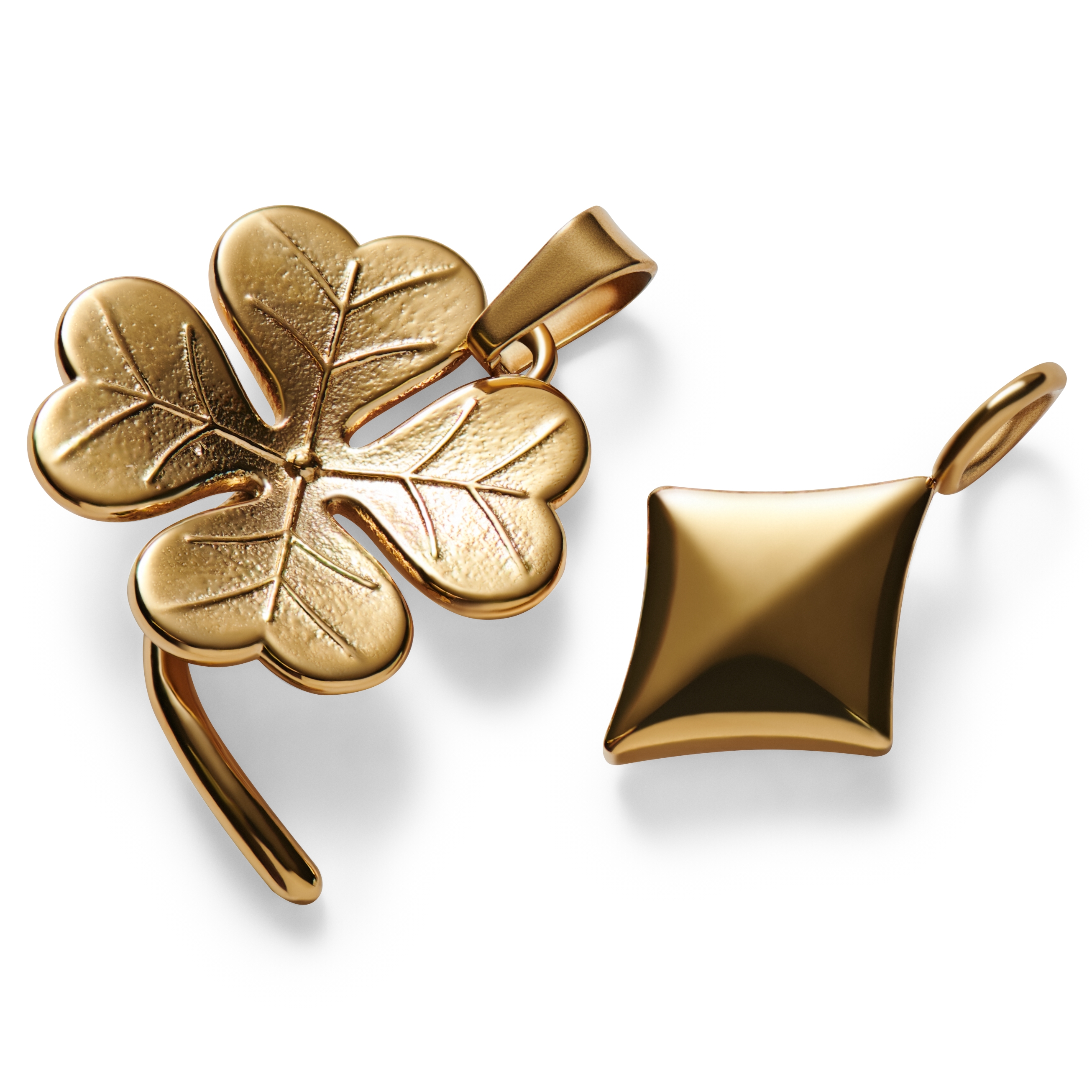 Ace | Set de 2 pendentifs dorés "L'as de carreau" et "Le trèfle à 4 feuilles" - 2