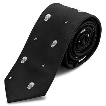 Cravată îngustă neagră cu cranii