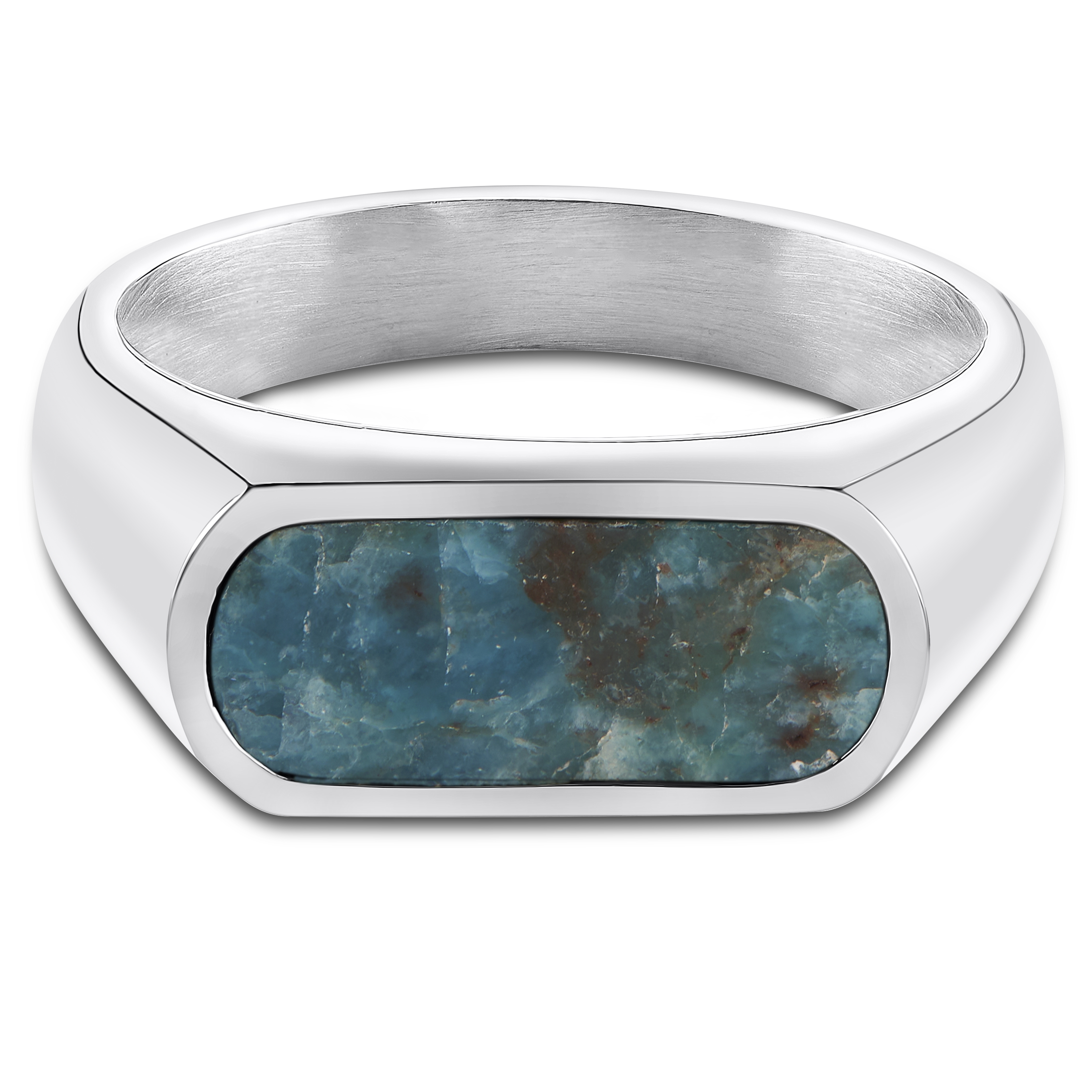 Orisun | Silver-Tone Stainless Steel Larimar Stone Signet Ring