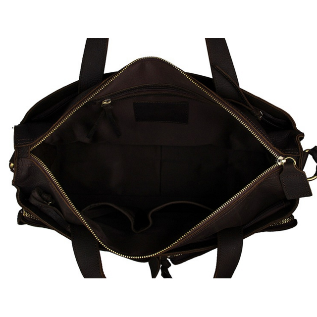 Καφέ Δερμάτινη Τσάντα Ταχυδρόμου Dual Pouch - 10
