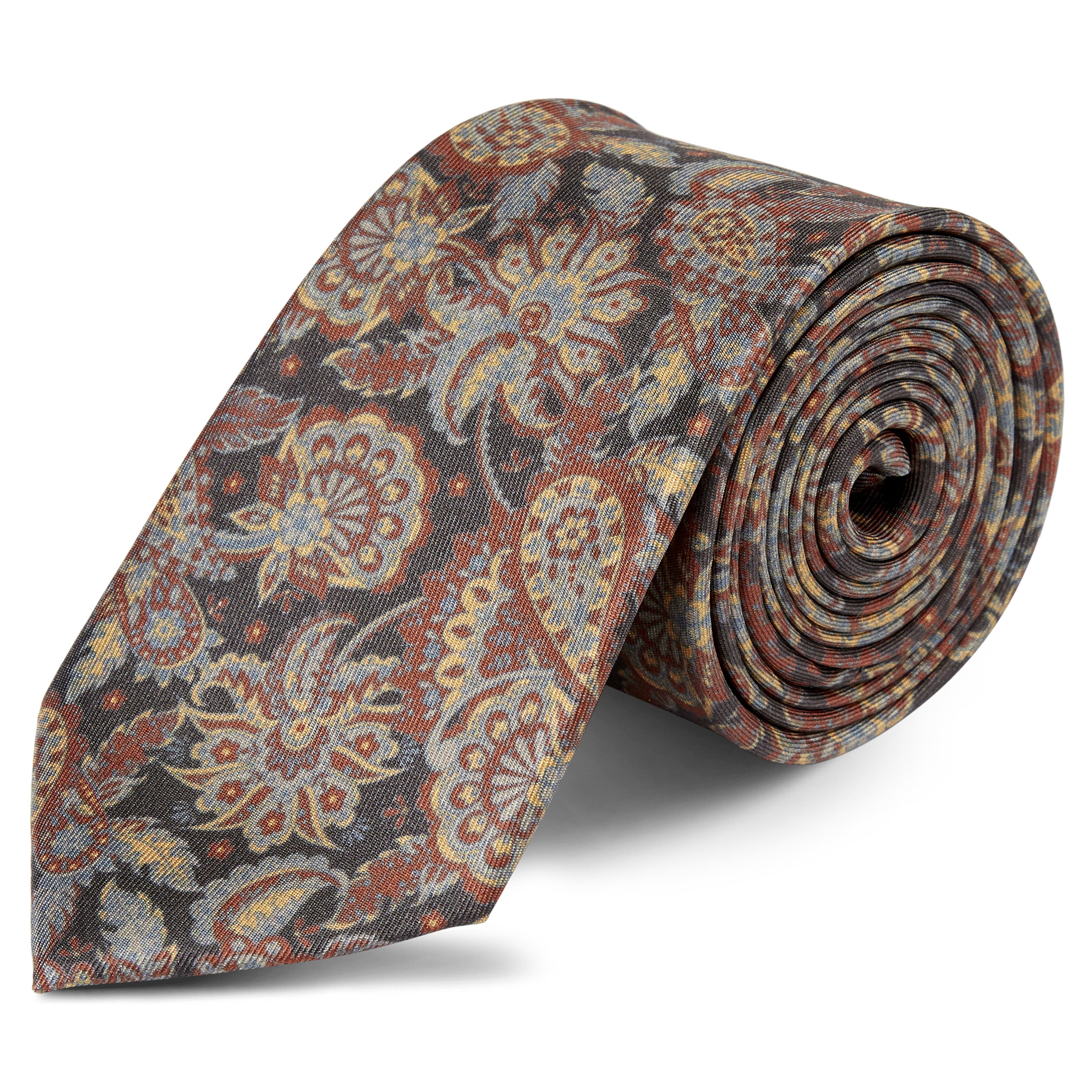 Boho | Vintage Brown Paisley Pattern Silk Tie