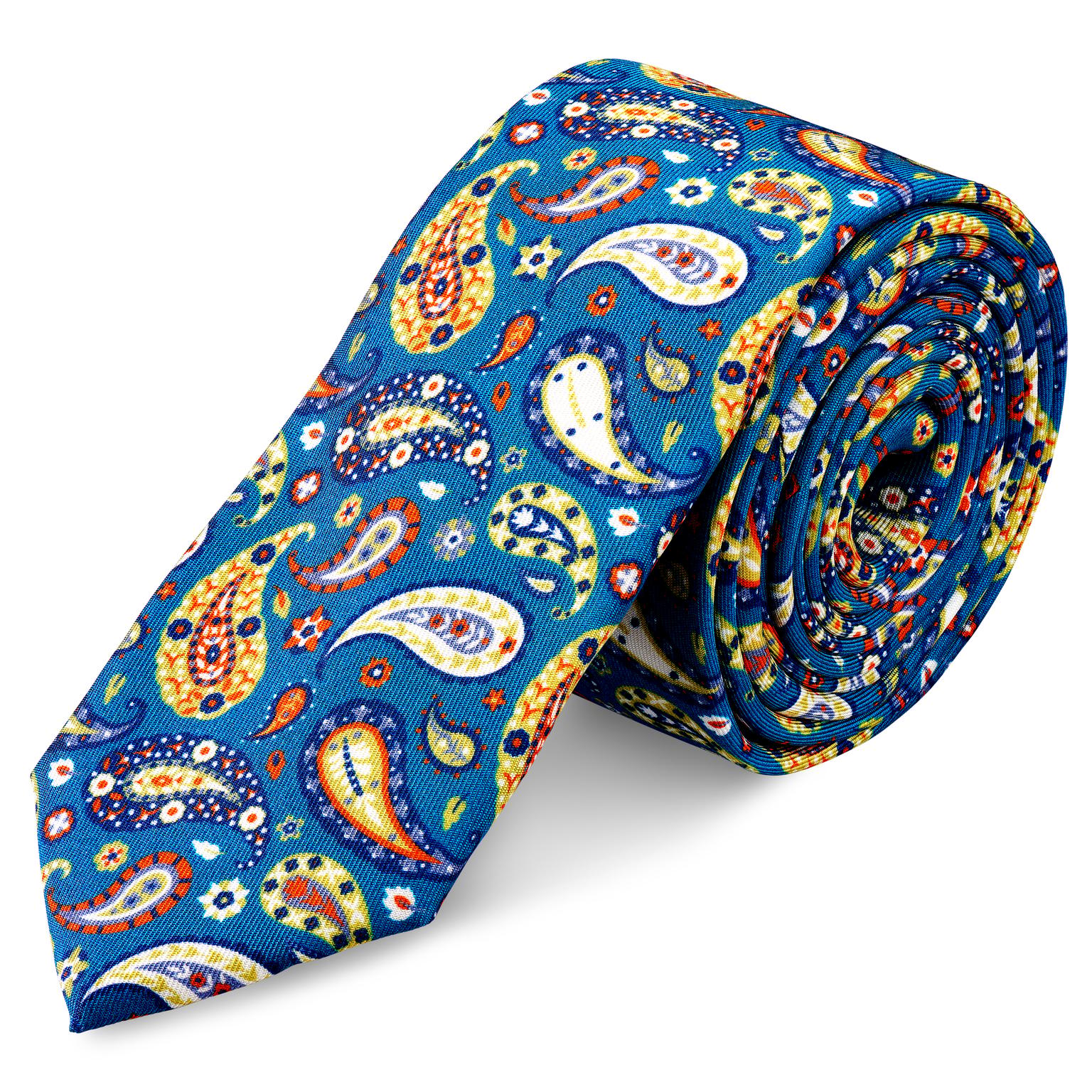 Virtuo | 6 cm Blaue und gelbe Paisley-Seidenkrawatte Virtuo | 6 cm Blaue und gelbe Paisley-Seidenkrawatte