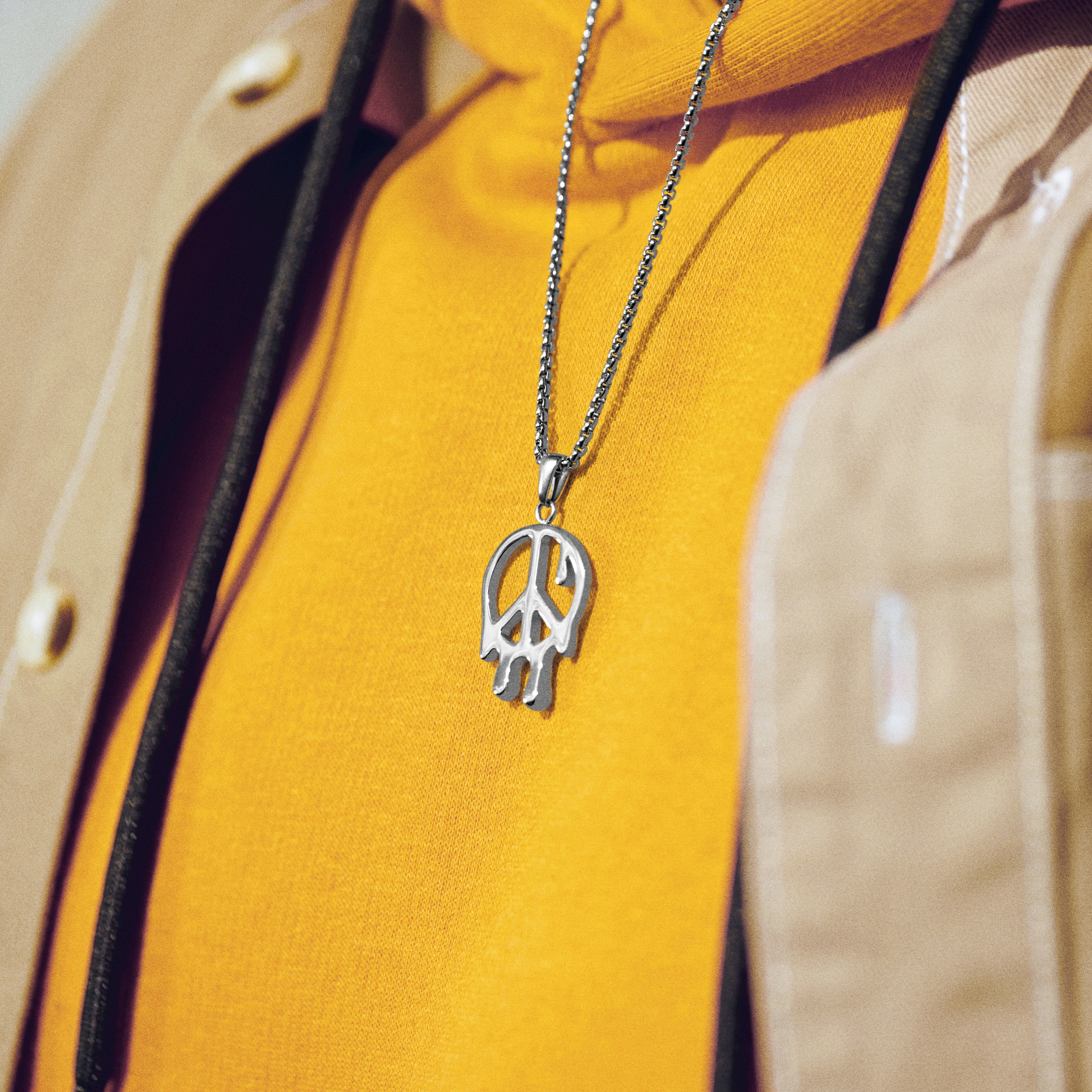 Fahrenheit | Collier à pendentif en métal argenté Peace & Love - 2
