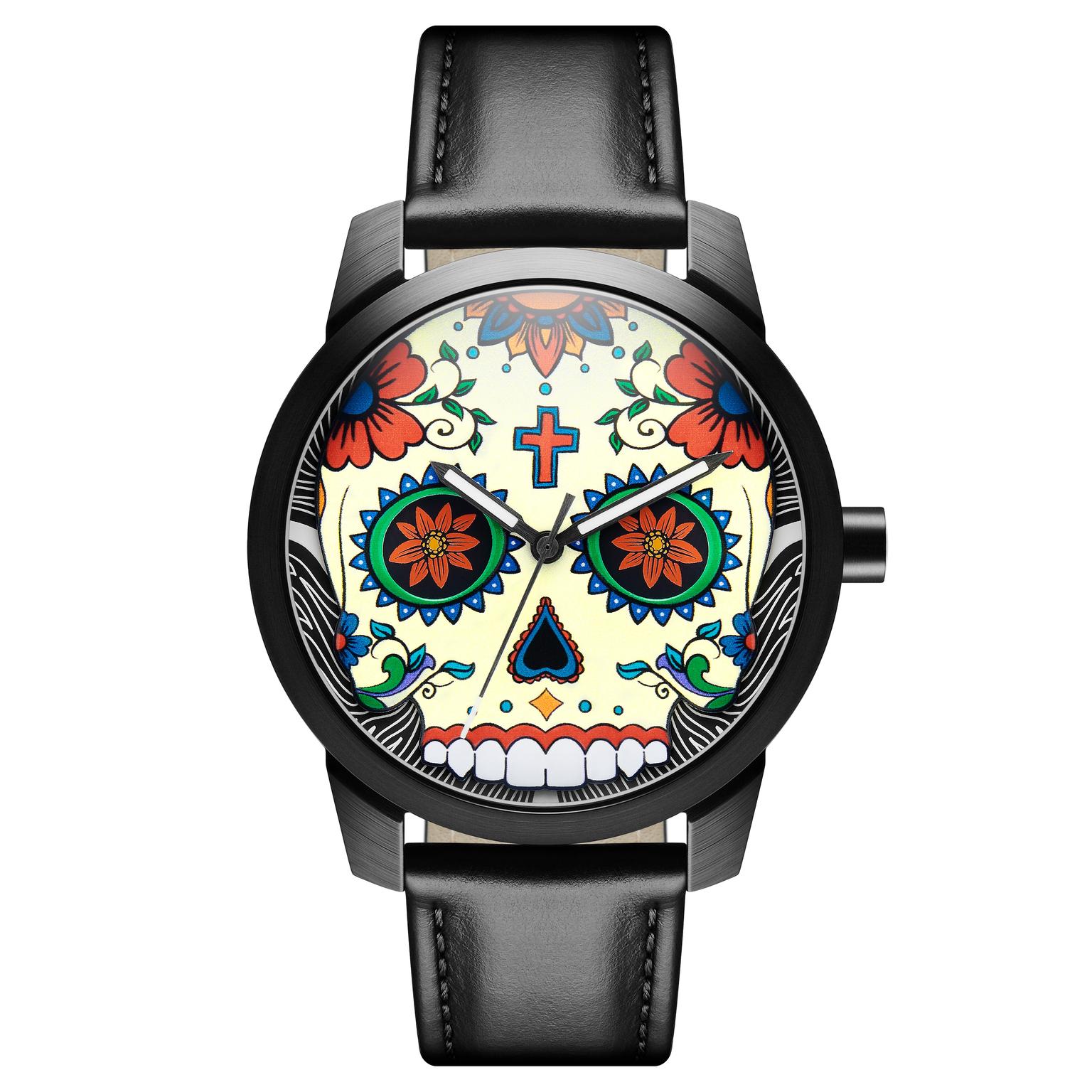 Todos | Reloj del Día de Muertos con calavera de colores Todos | Reloj del Día de Muertos con calavera de colores