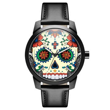 Todos | Reloj del Día de Muertos con calavera de colores