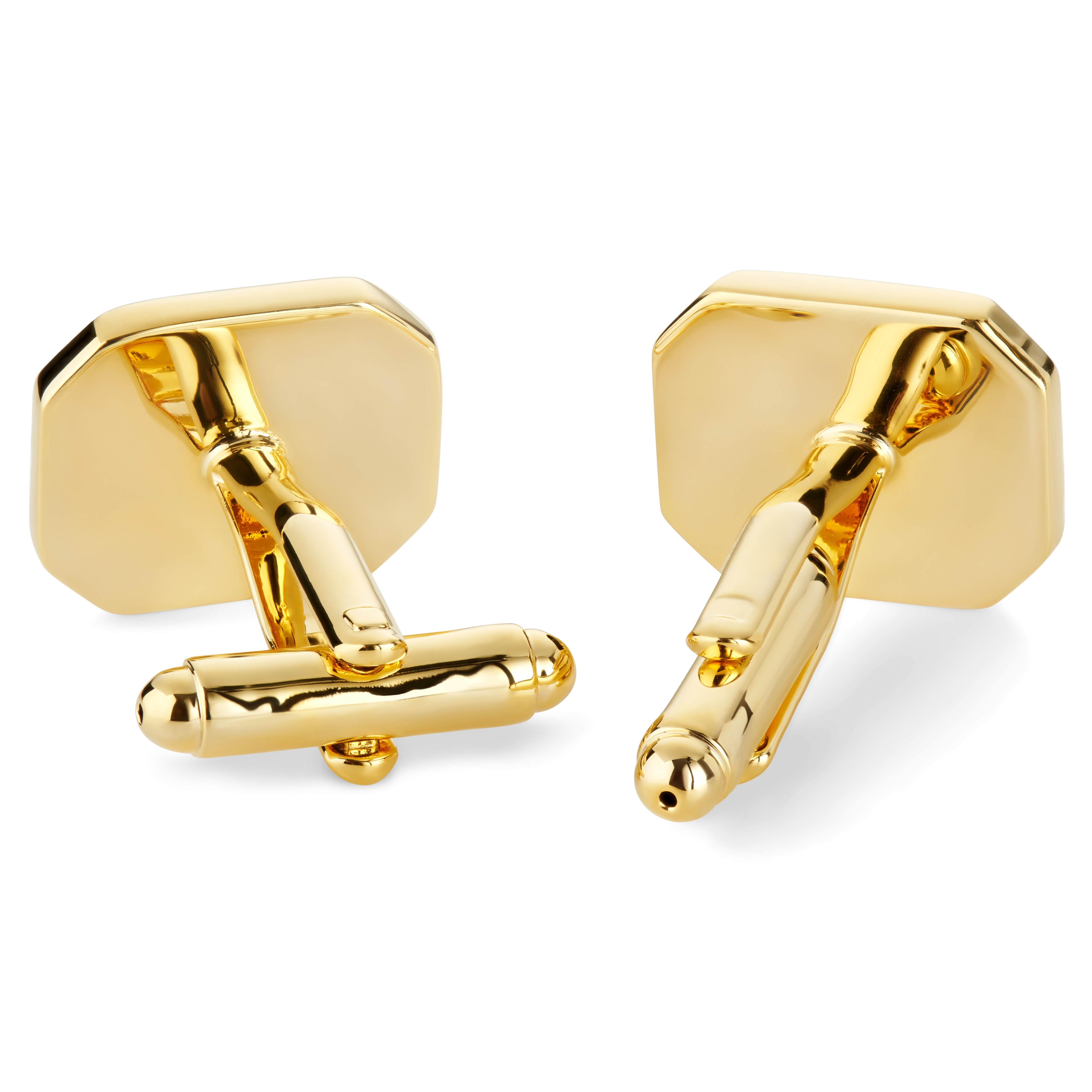 Octagonal Gold-Tone Cufflinks with Tiger's Eye Inlay - 2