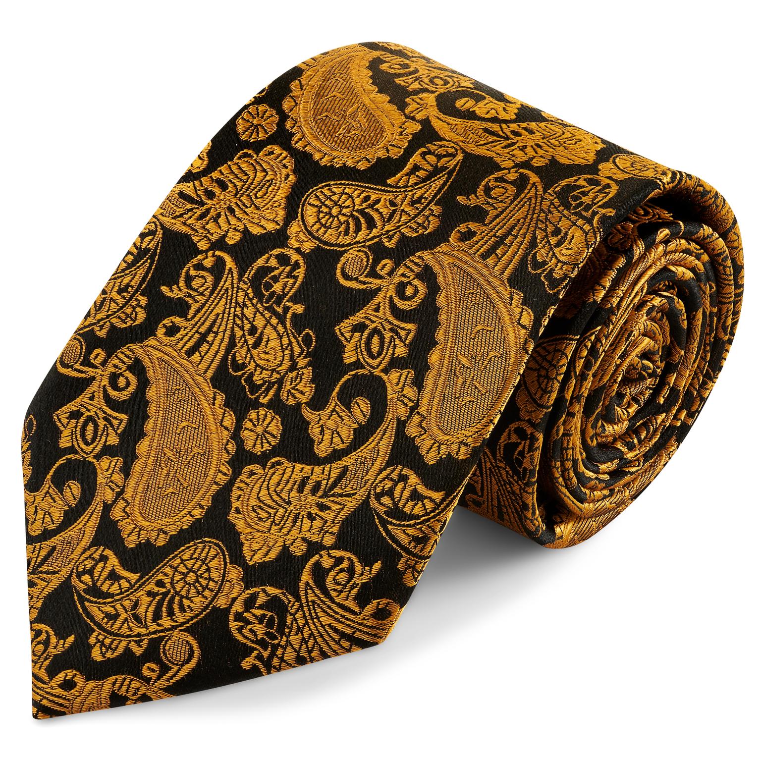 Cravatta in seta con motivo paisley oro e marrone | 8 cm Cravatta in seta con motivo paisley oro e marrone | 8 cm