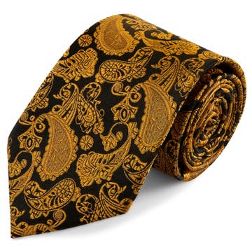 Złoto-brązowy jedwabny krawat we wzór paisley | 8 cm Złoto-brązowy jedwabny krawat we wzór paisley | 8 cm