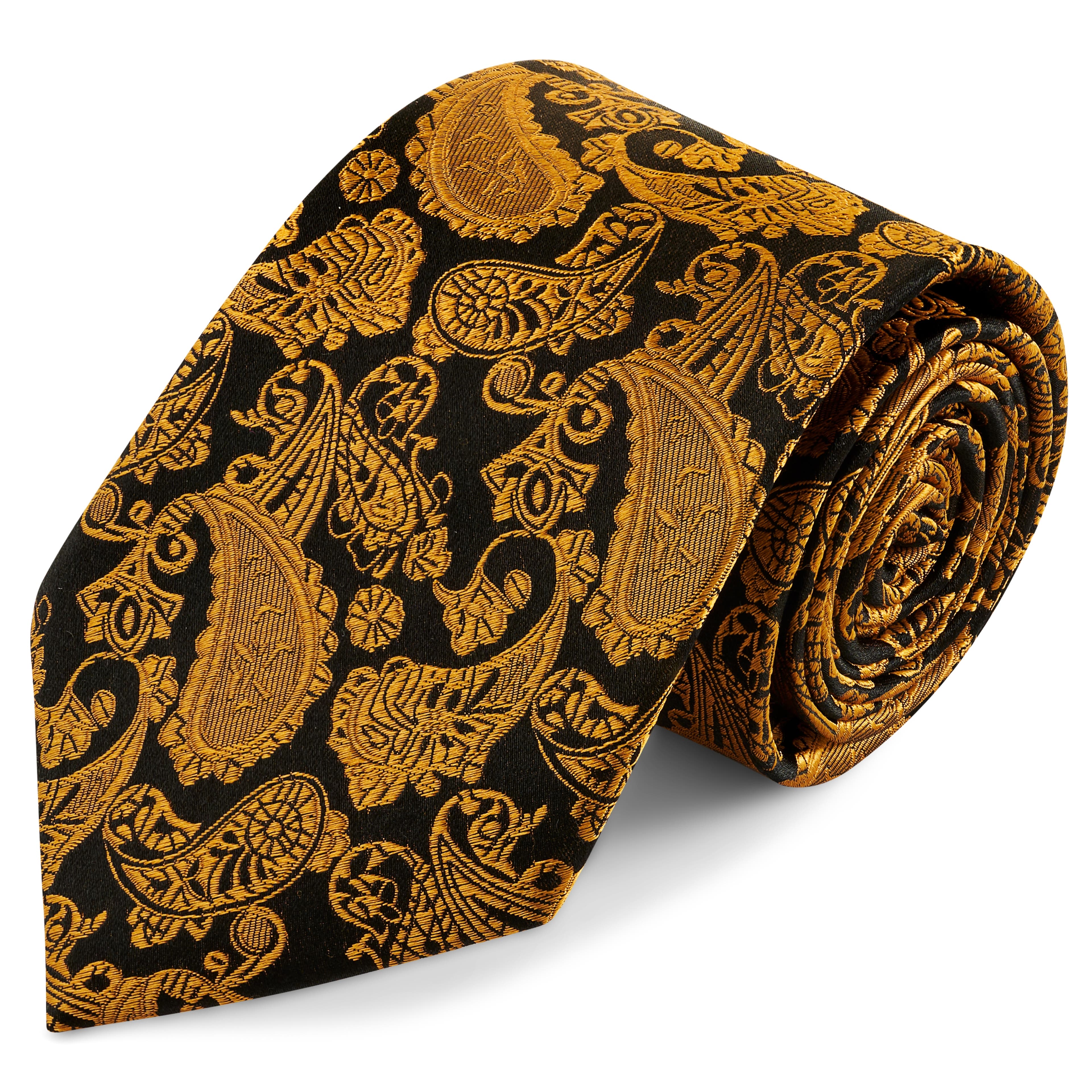 Gold & Braun Seidenkrawatte mit PAISLEY-Muster | 8 cm Gold & Braun Seidenkrawatte mit PAISLEY-Muster | 8 cm