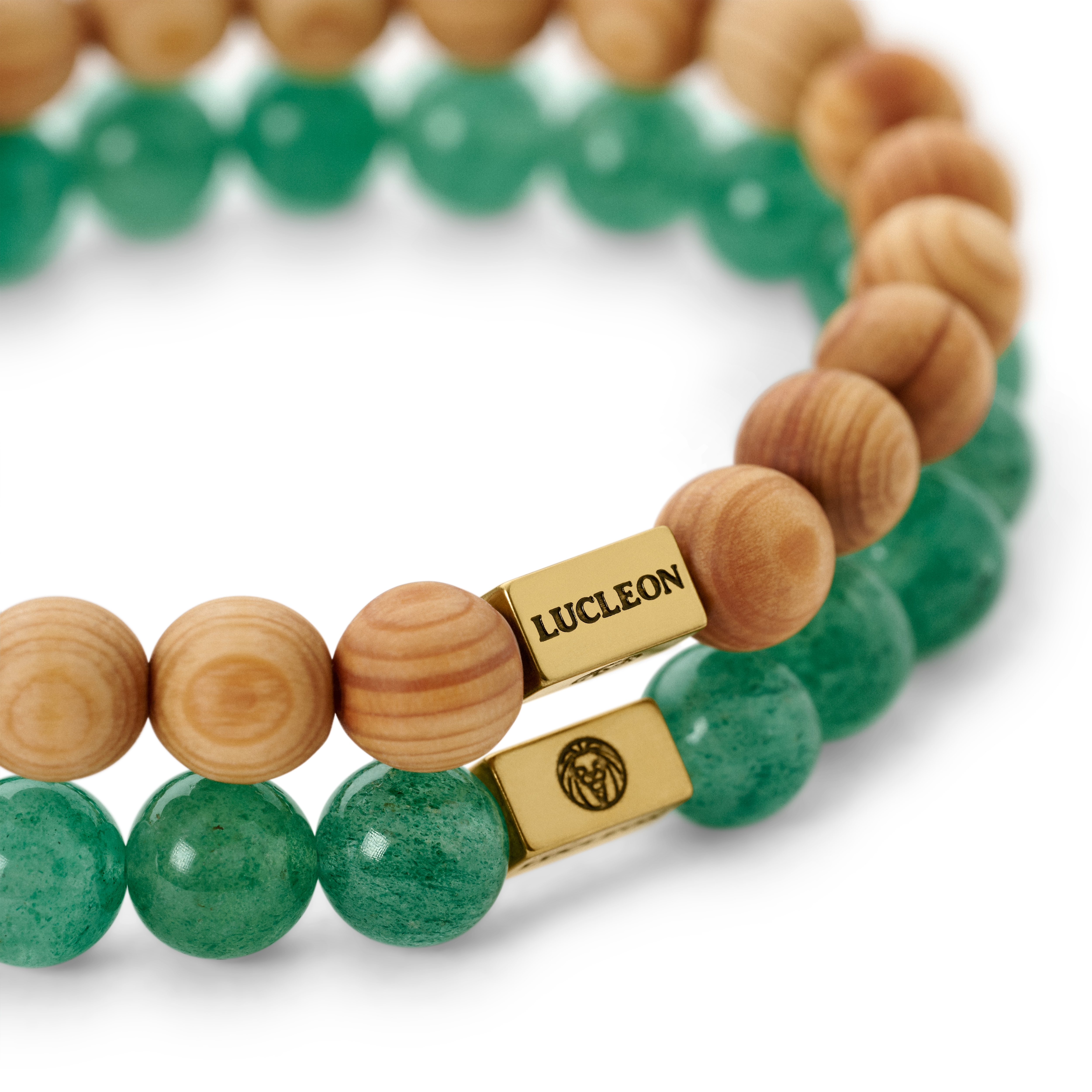 Green Strawberry Crystal & Wood Bracelet Set - 2