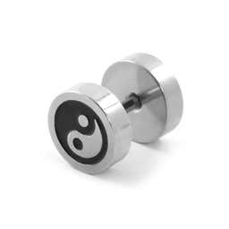 8 mm Silver-tone Stainless Steel Yin & Yang Fake Plug Earring