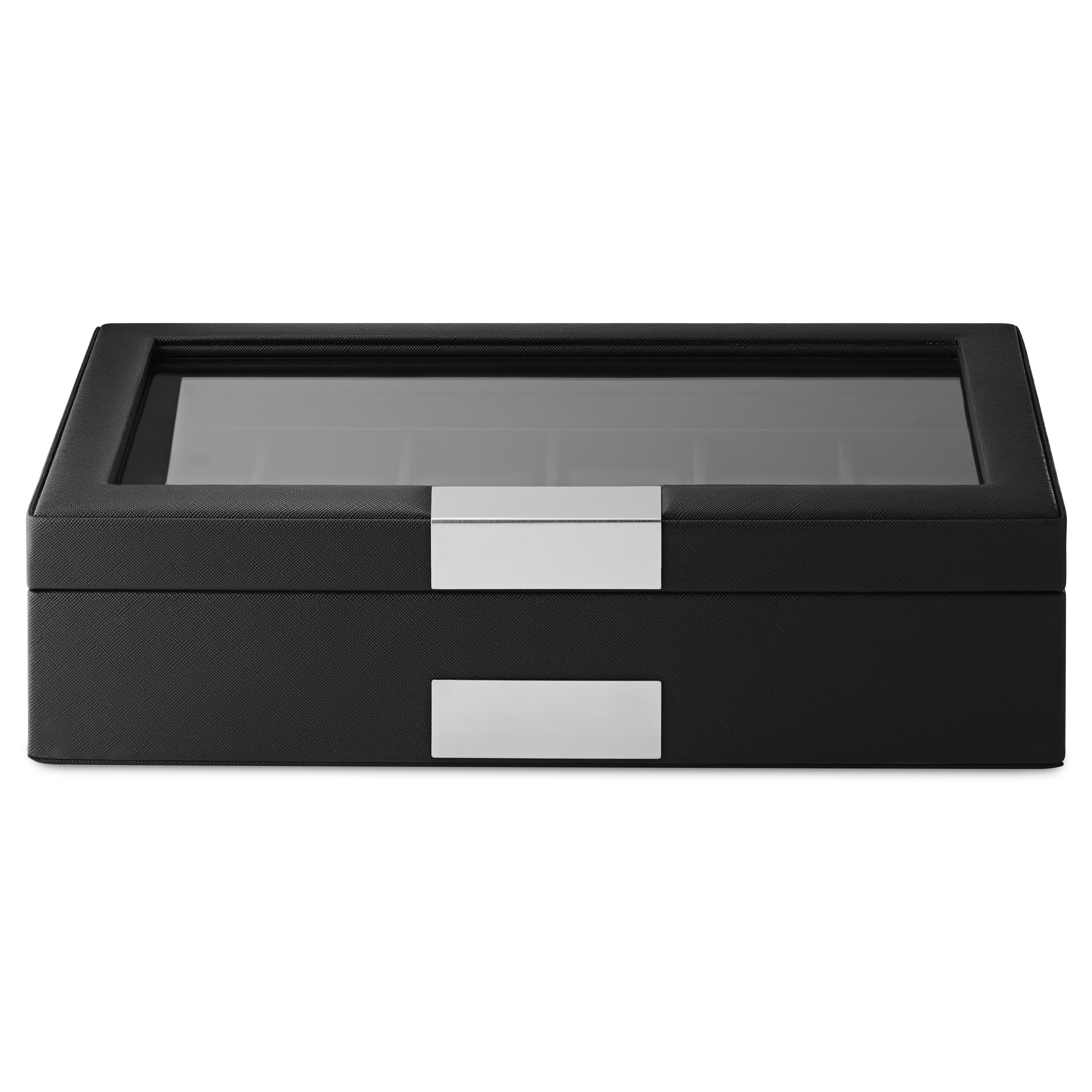 Fekete bőr óratartó doboz - 12 rekeszes - 3