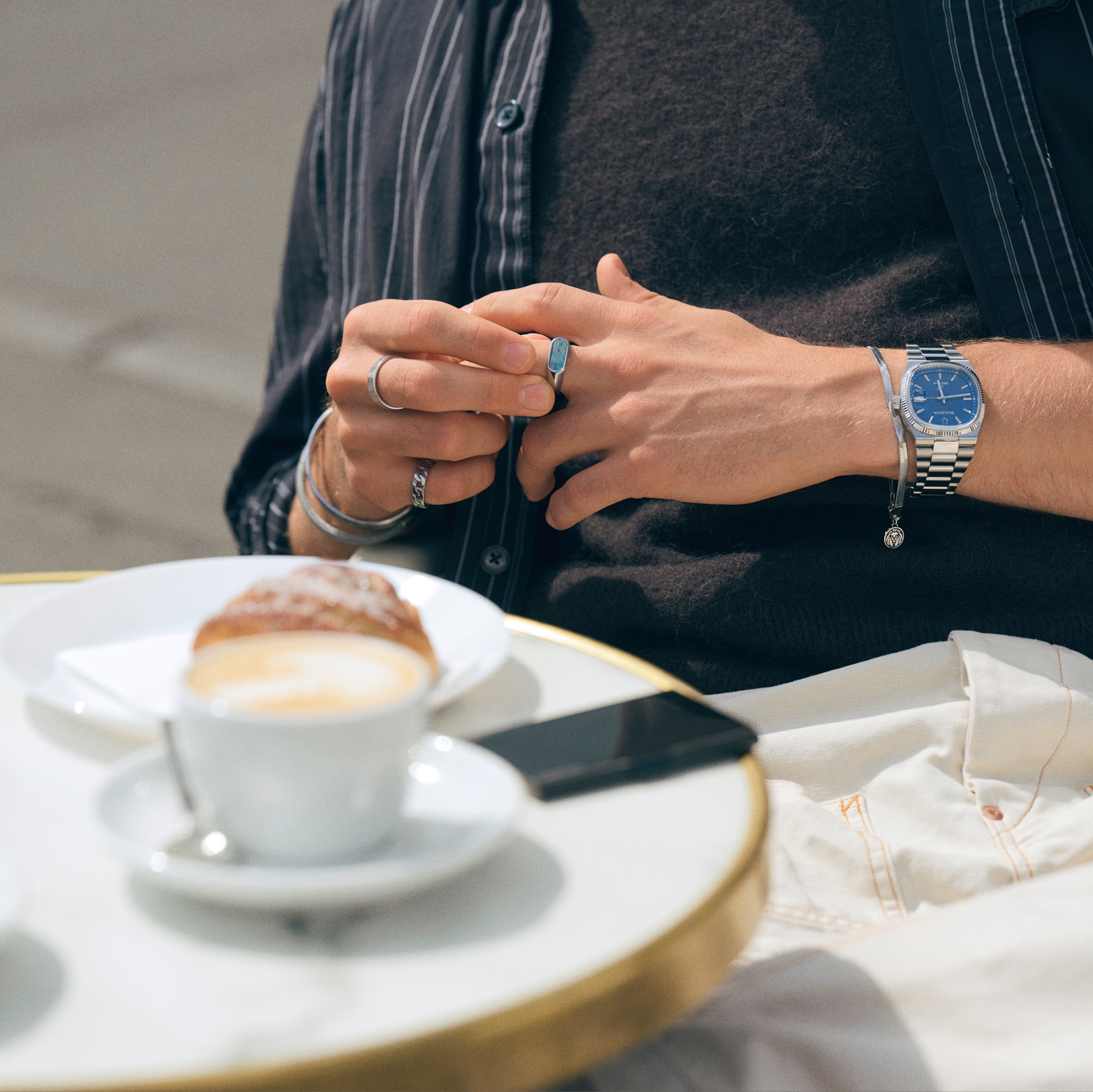 Orisun | Silver-Tone Stainless Steel Apatite Stone Signet Ring - 3