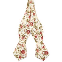 Pale Yellow Floral Cotton Self-Tie Bow Tie