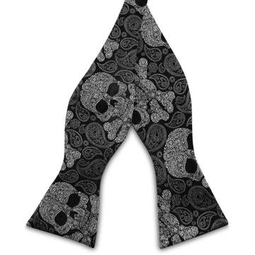 Black & Grey Skull Paisley Pattern Silk Self-Tie Bow tie Black & Grey Skull Paisley Pattern Silk Self-Tie Bow tie