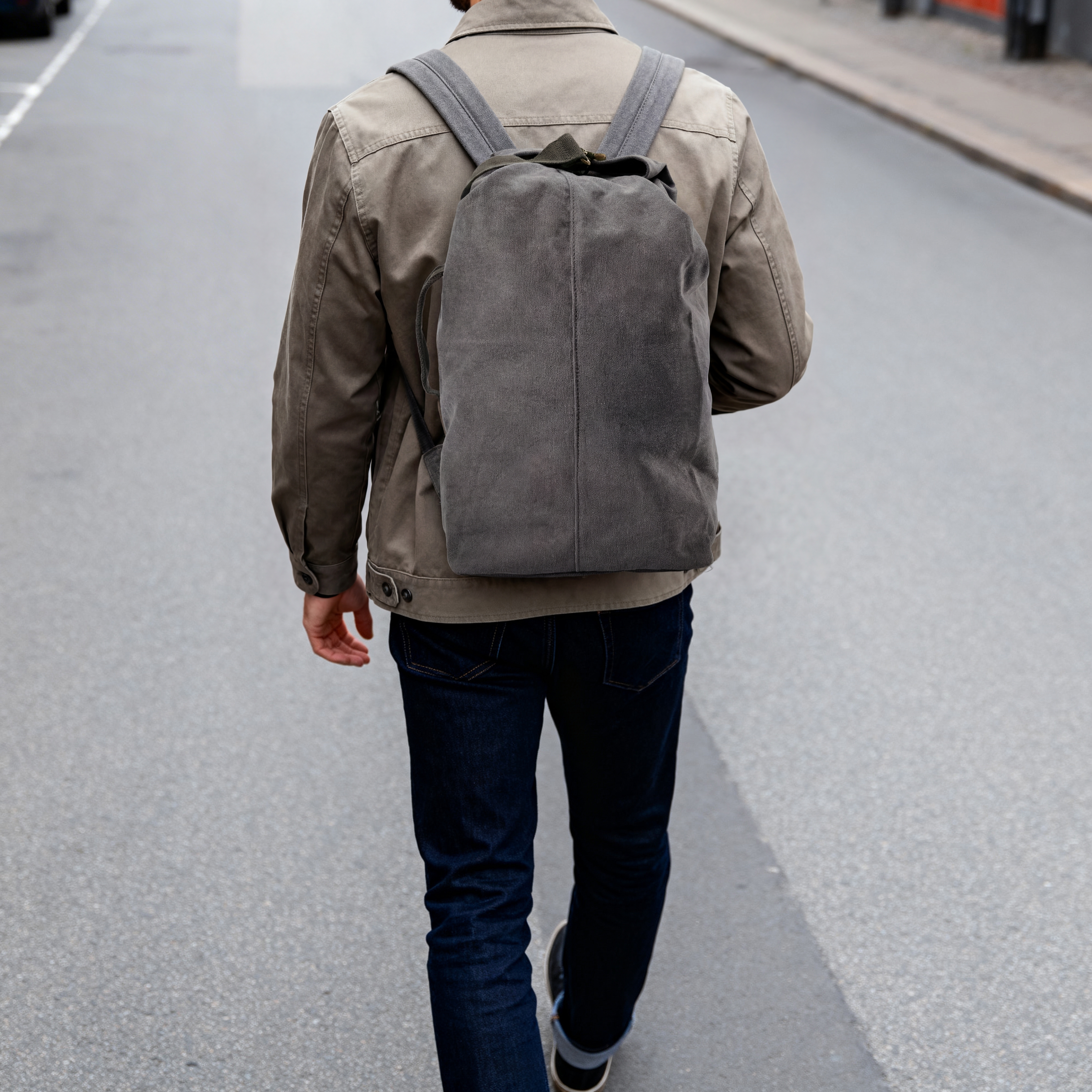 Grå Canvasryggsäck i Vintagestil - 3