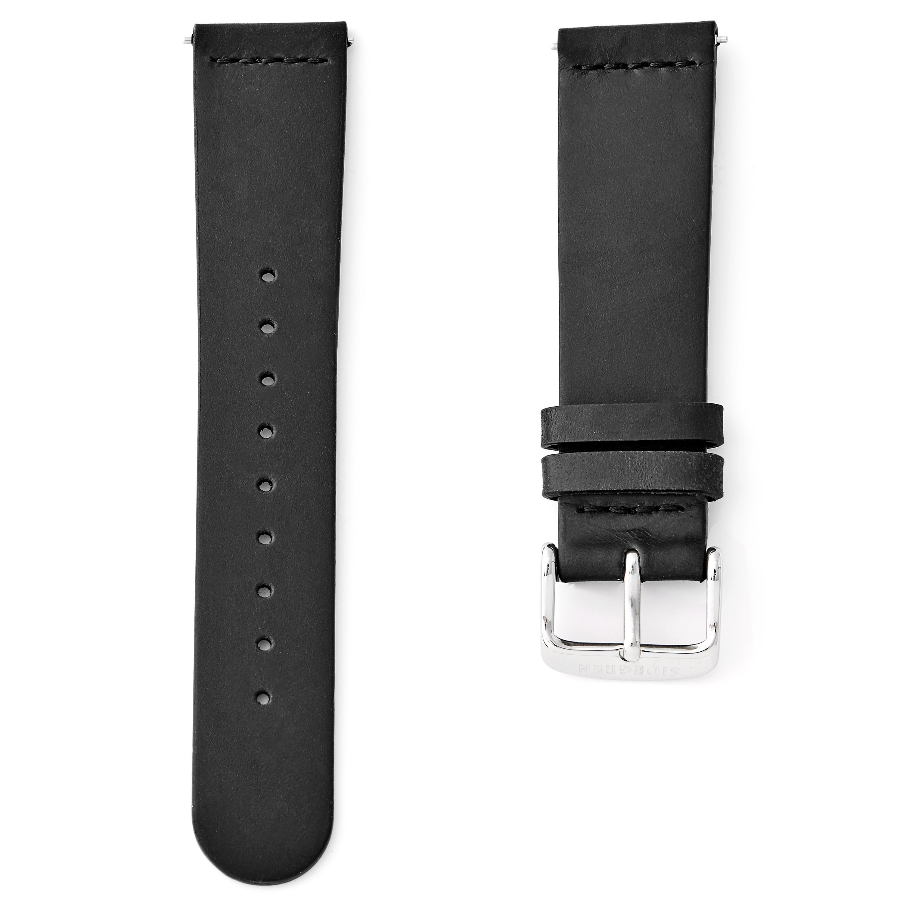 Zwart Horlogebandje - Zilverkleurige Gesp - 1