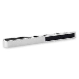 Geo Remix | Long Silver-Tone & Black Square Stainless Steel Tie Bar