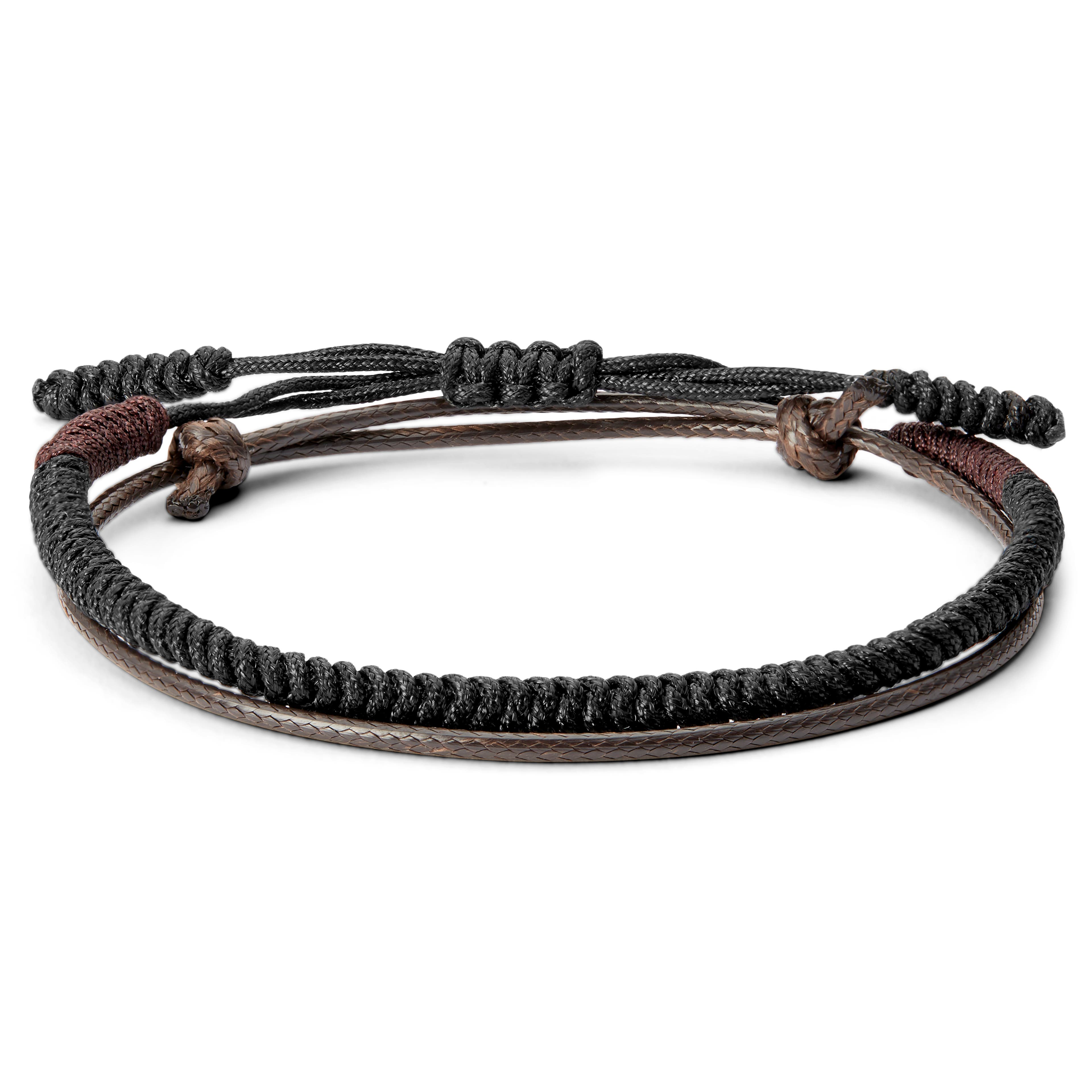 Black & Brown Braided Nylon Bracelet Set