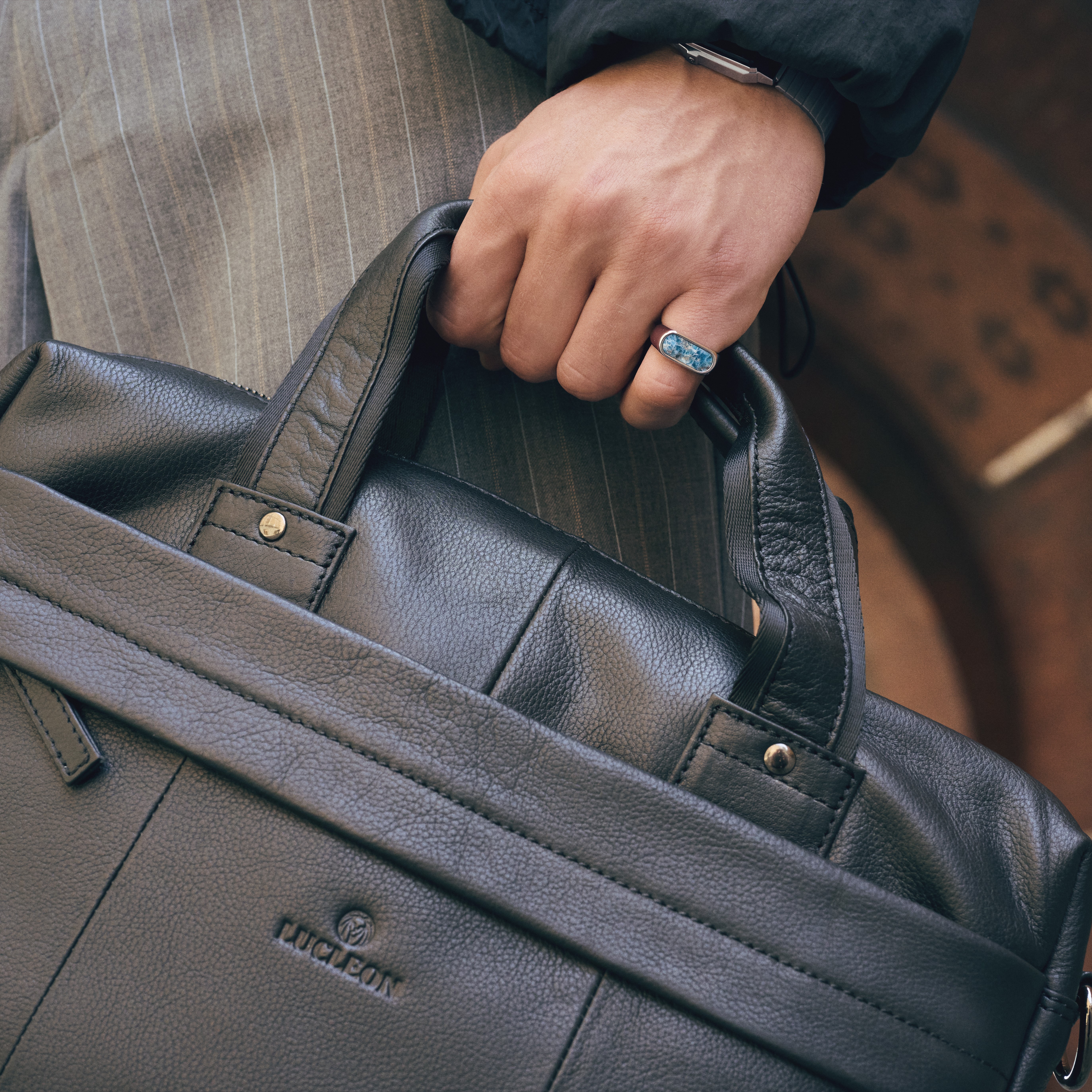 Black Full-Grain Leather Laptop Bag - 3