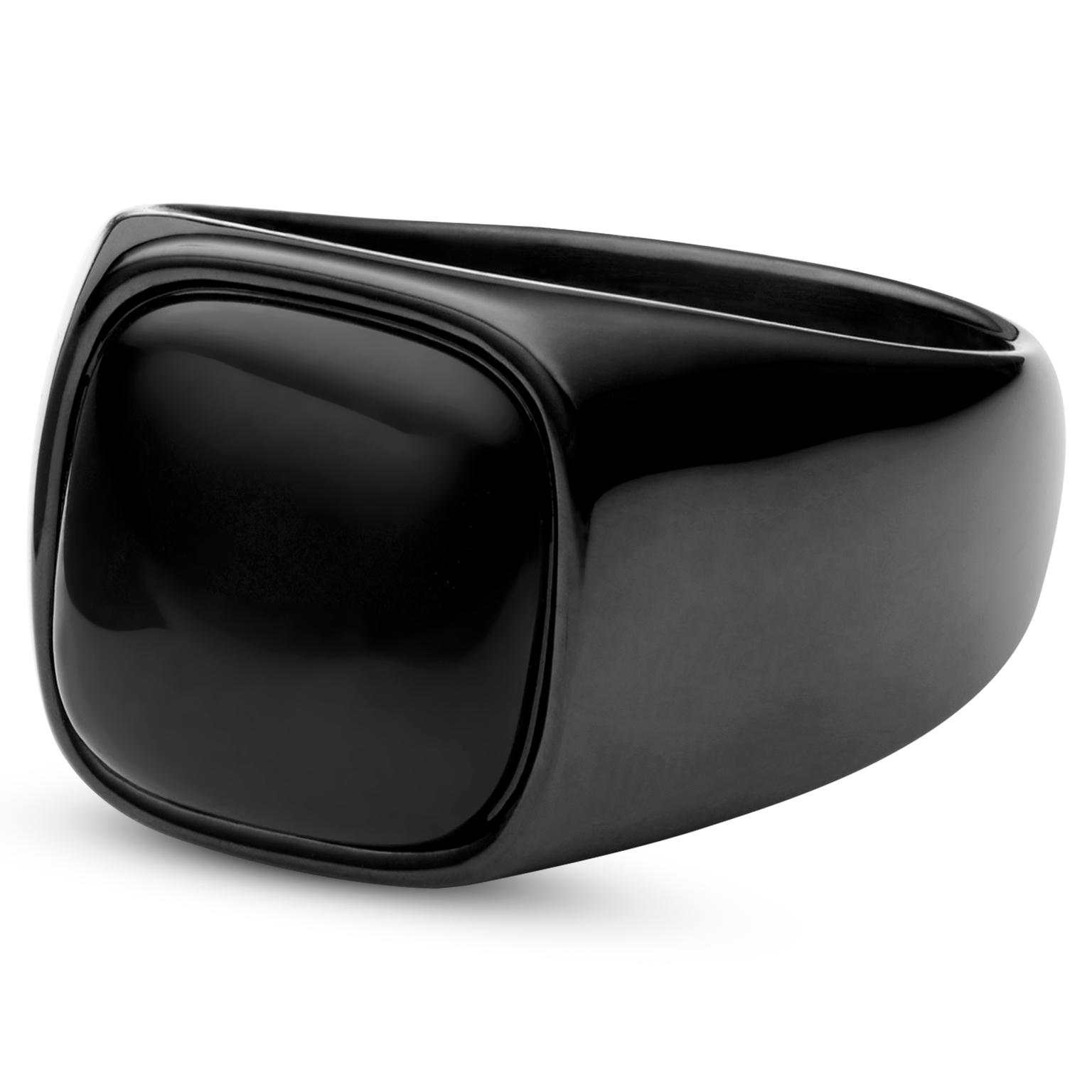 Gravel | Gunmetal Stainless Steel With Black Onyx Signet Ring Gravel | Gunmetal Stainless Steel With Black Onyx Signet Ring
