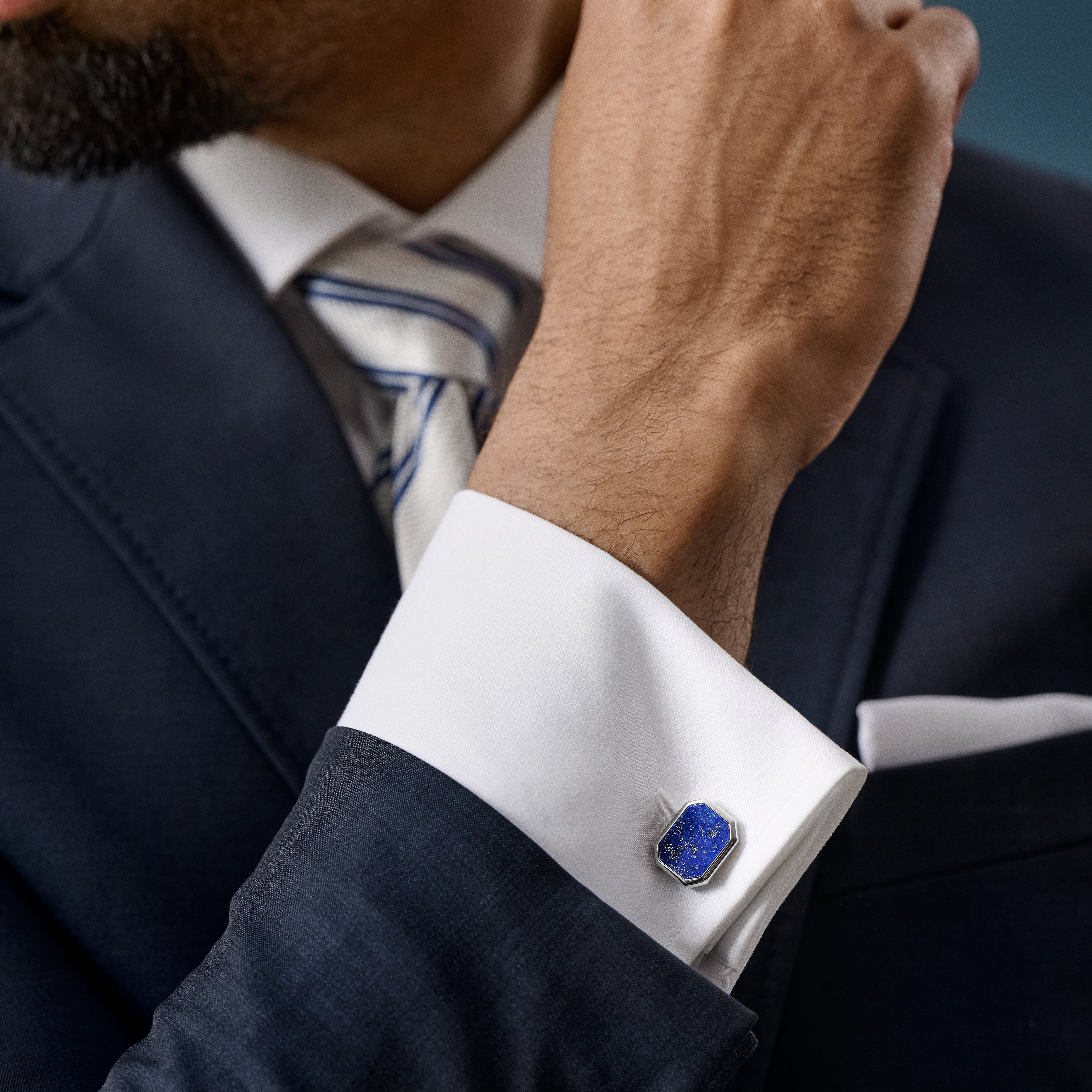 Åttakantiga Silverfärgade Manschettknappar med Lapis Lazuli - 3